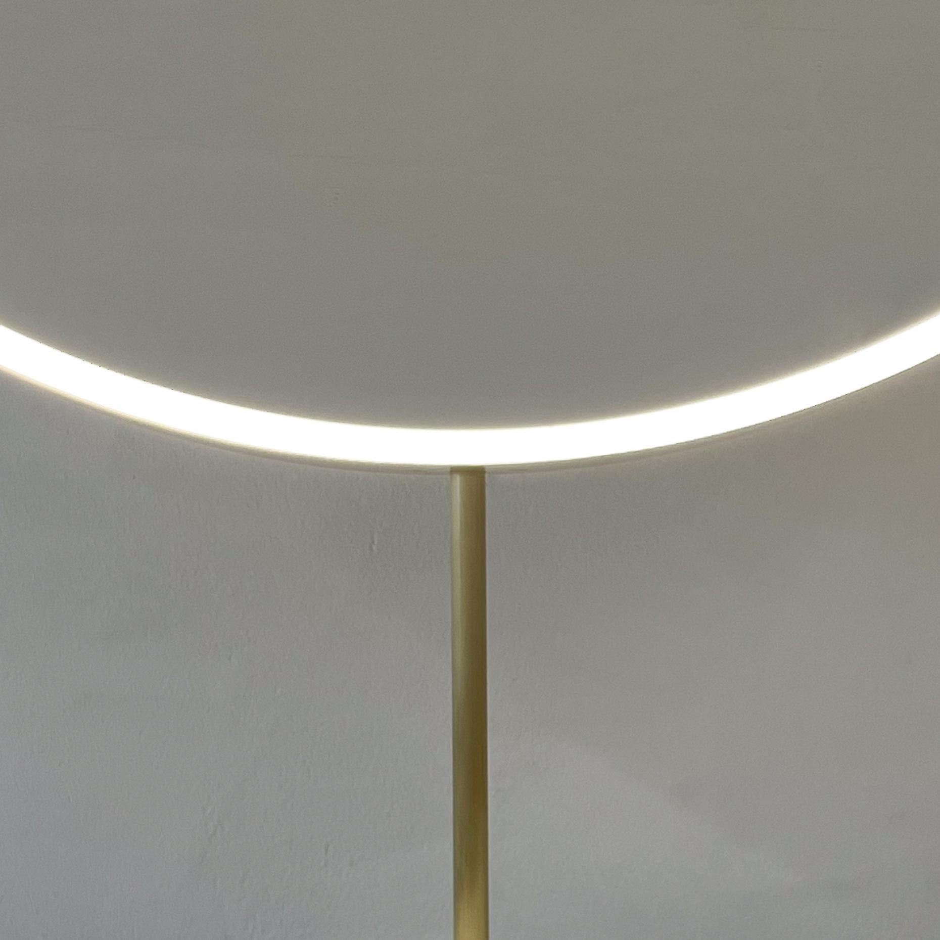 Set of Two Orbis Round Countertop Illuminated Mirrors with Modern Brass Frame For Sale 5