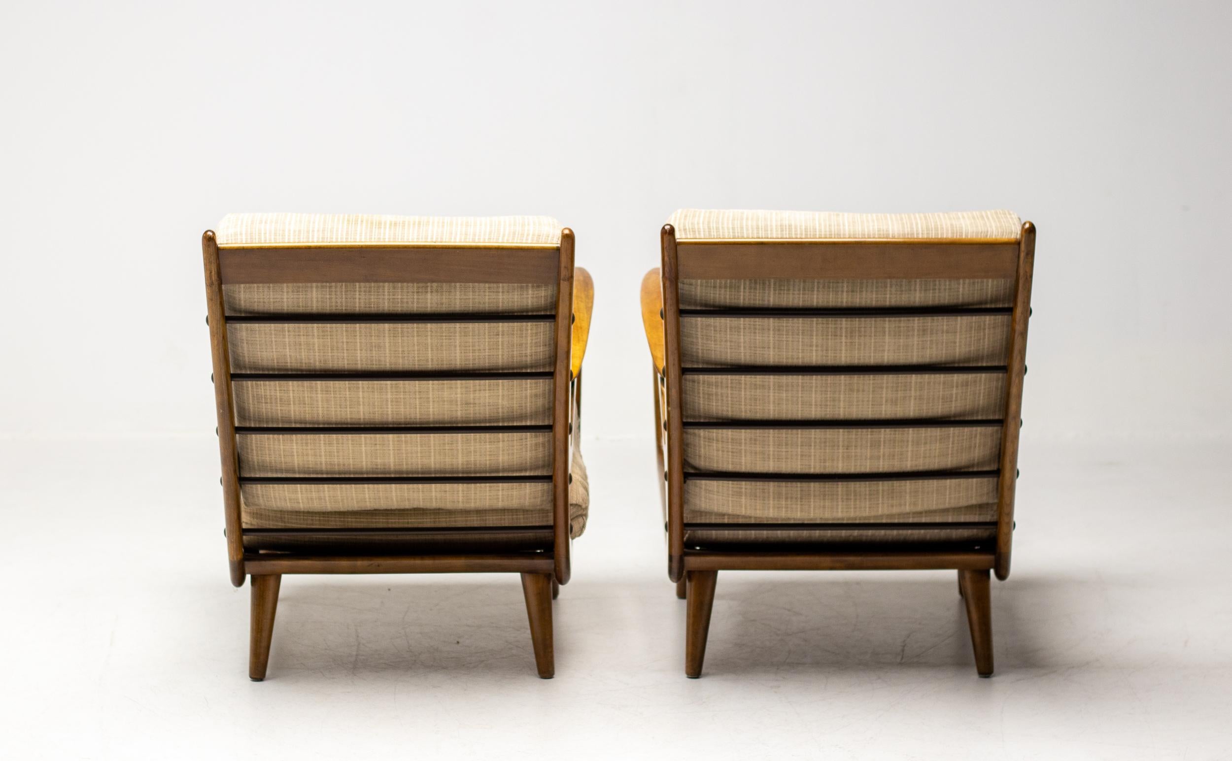 Set of Two Organic Italian Walnut Lounge Chairs 4