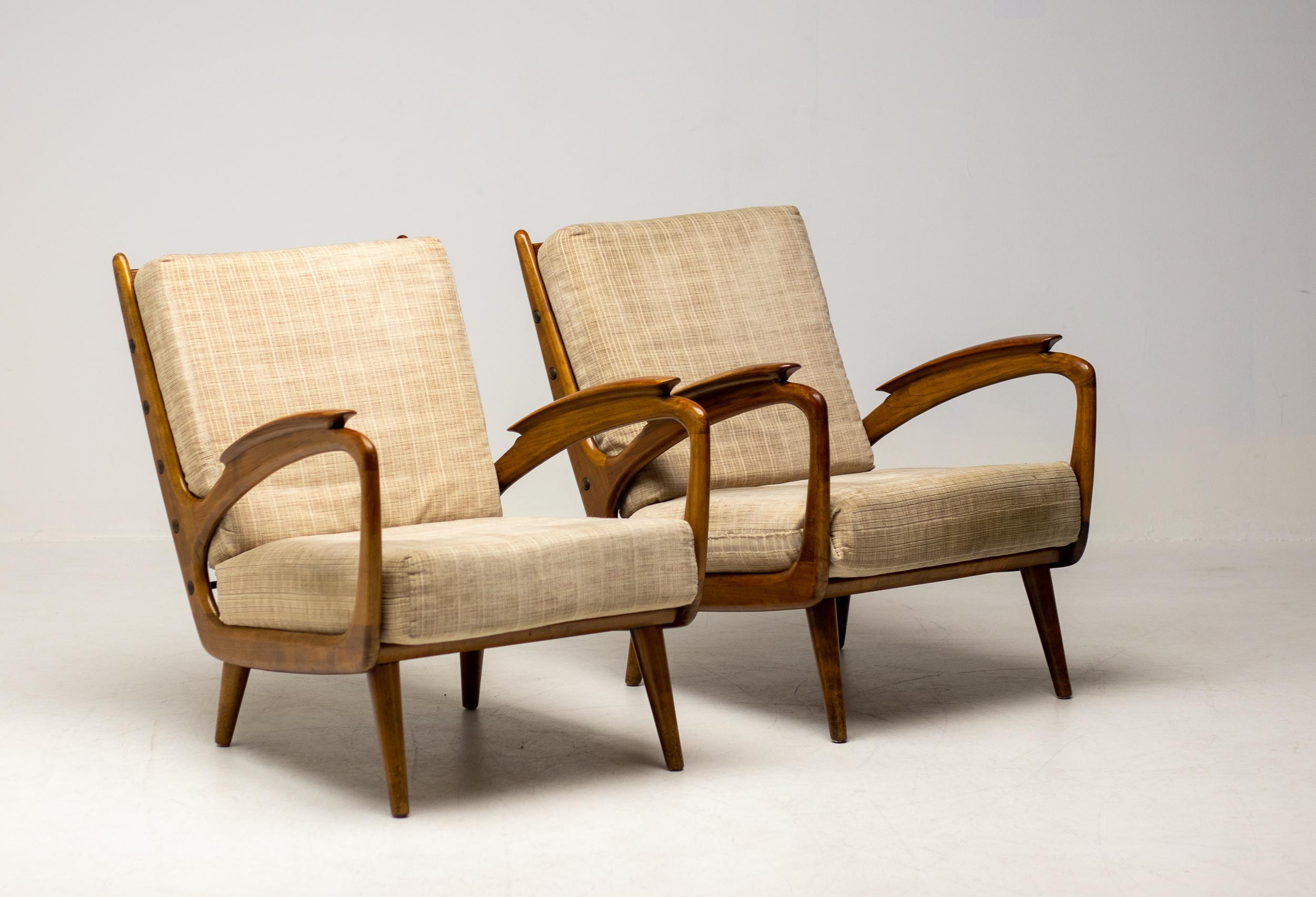 Set of Two Organic Italian Walnut Lounge Chairs 6