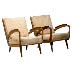 Set of Two Organic Italian Walnut Lounge Chairs