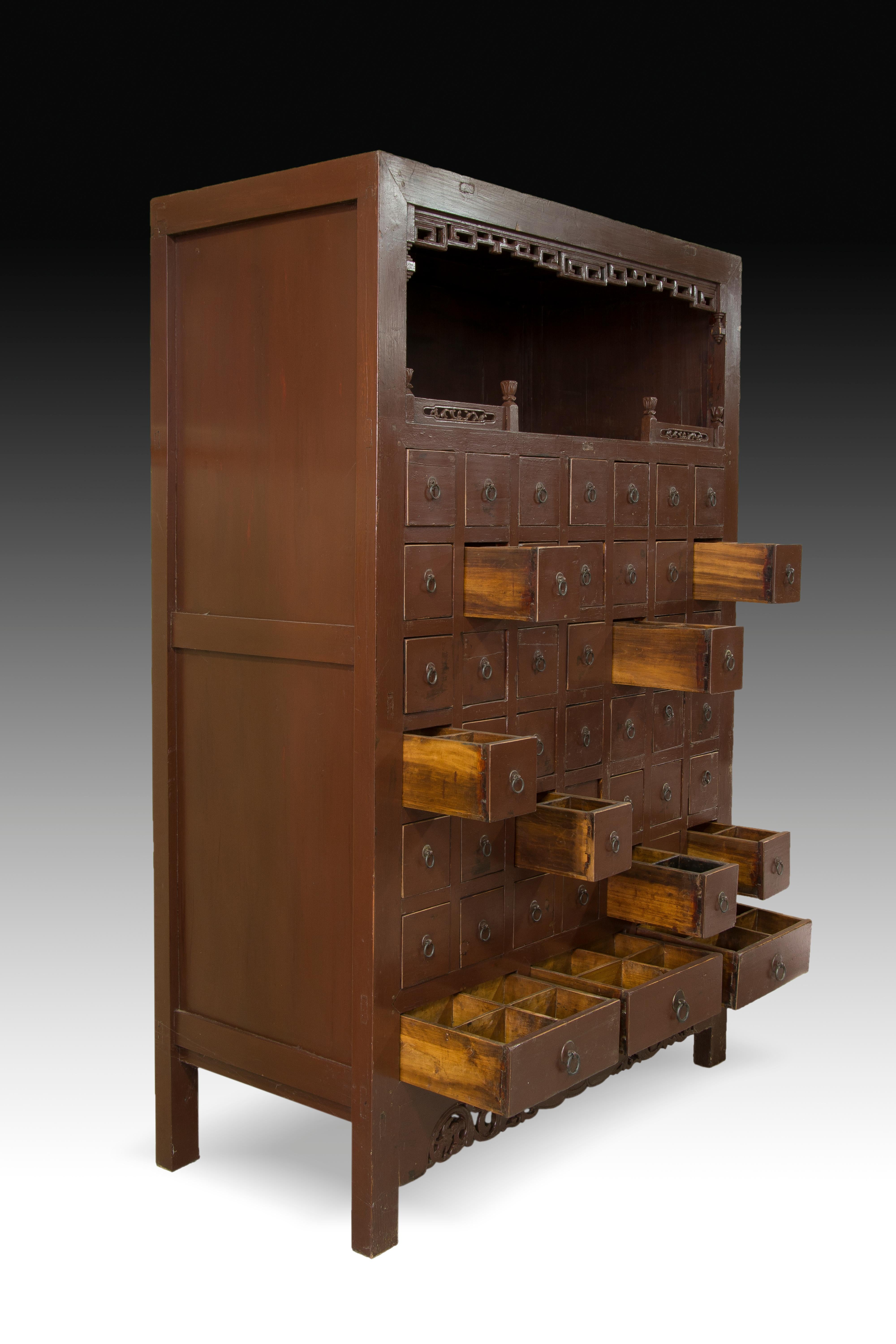 Set of Two Oriental Apothecary Cabinets Wood, Metal Possibly China, 19th Century For Sale 2