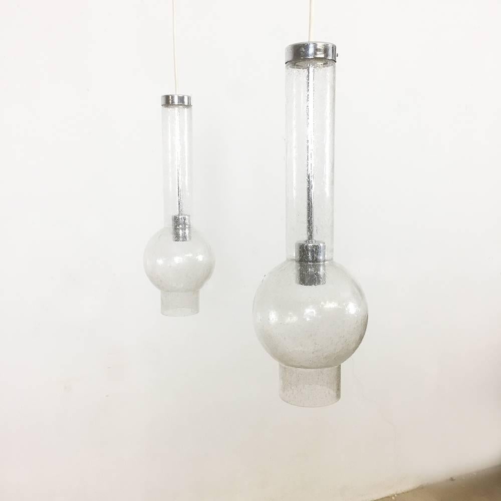 Mid-Century Modern Set of Two Original 1970s Handblown Tubular Hanging Light Made by Staff, Germany For Sale