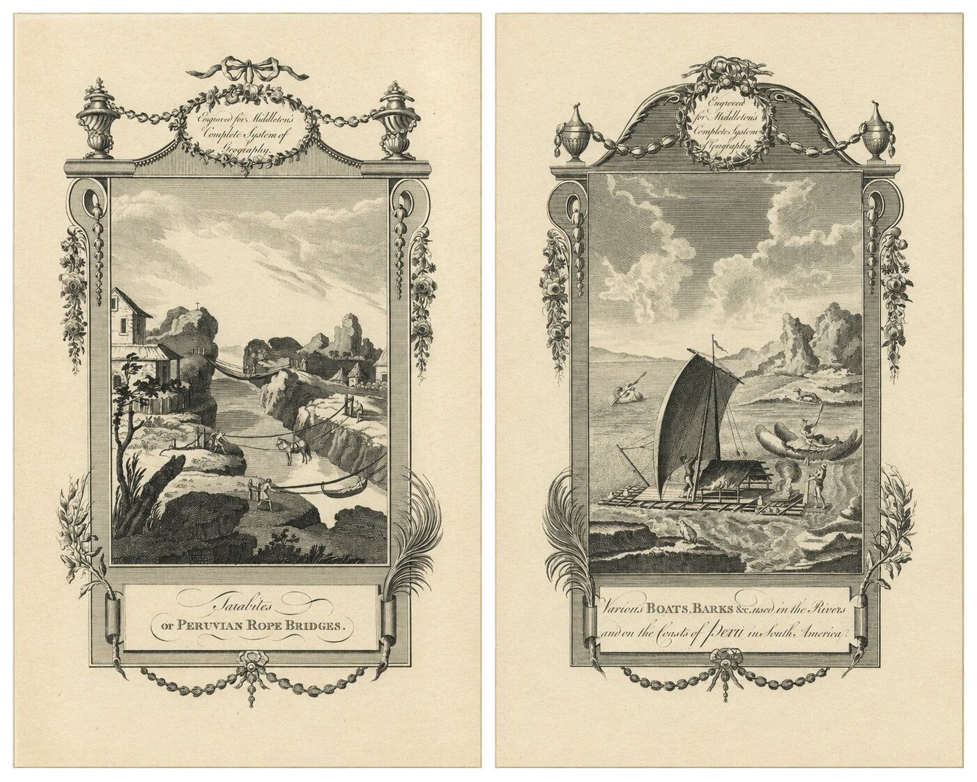Set of Two Original Antique Engravings of Peru by C.T. Middleton, 1778