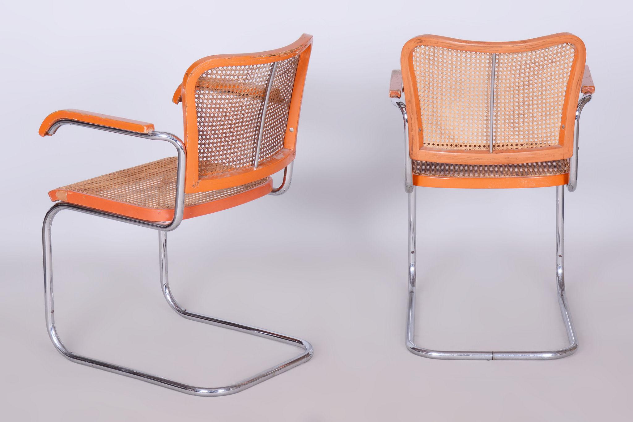 Ensemble de deux fauteuils originaux de Robert Slezak, en hêtre et rotin, tchèque, années 1930 en vente 1