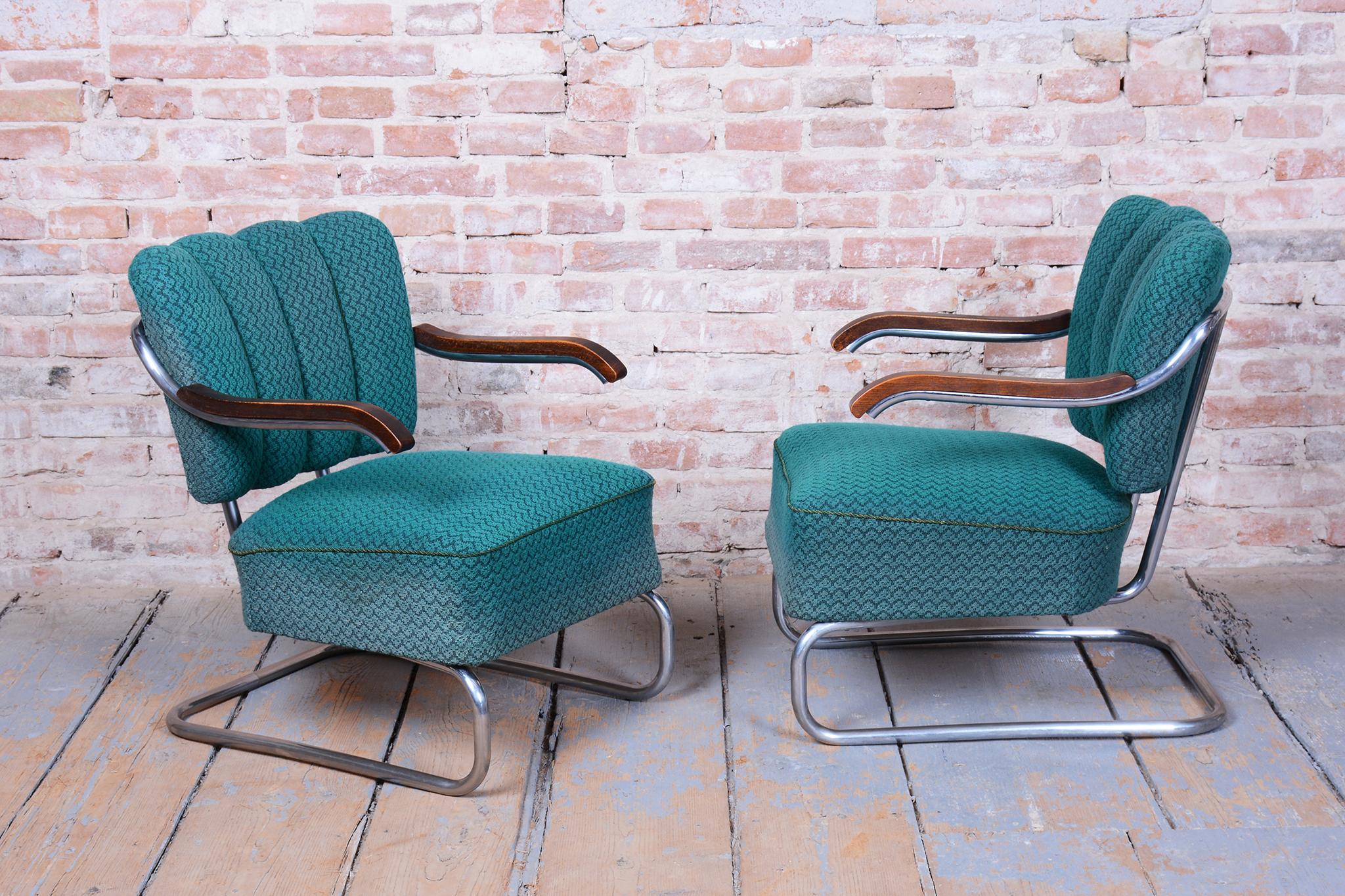 Juego de dos originales sillones Bauhaus, de O. Zoufalý, Haya, Checoslovaquia, Años 30 en Bueno estado para la venta en Brandys nad Labem, Středočeský kraj