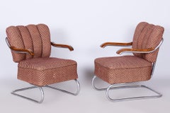 Set of Two Original Bauhaus Armchairs, by O. Zoufalý, Chrome, Czech, 1930s