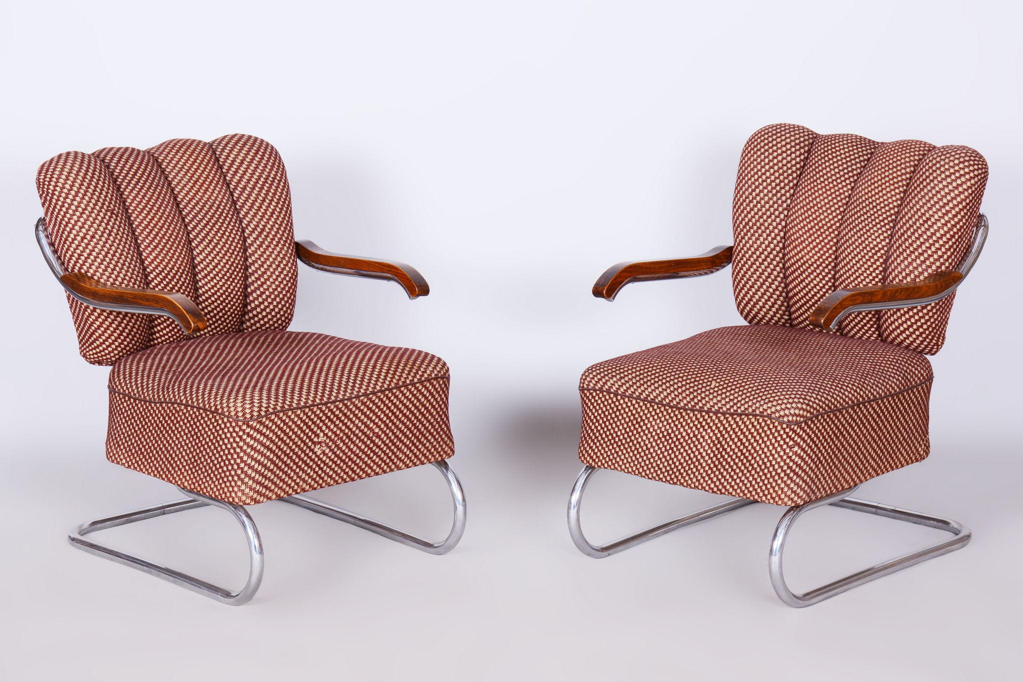 Tchèque Ensemble de deux fauteuils Bauhaus originaux, par O. Zoufalý, chrome, tchèque, années 1930 en vente