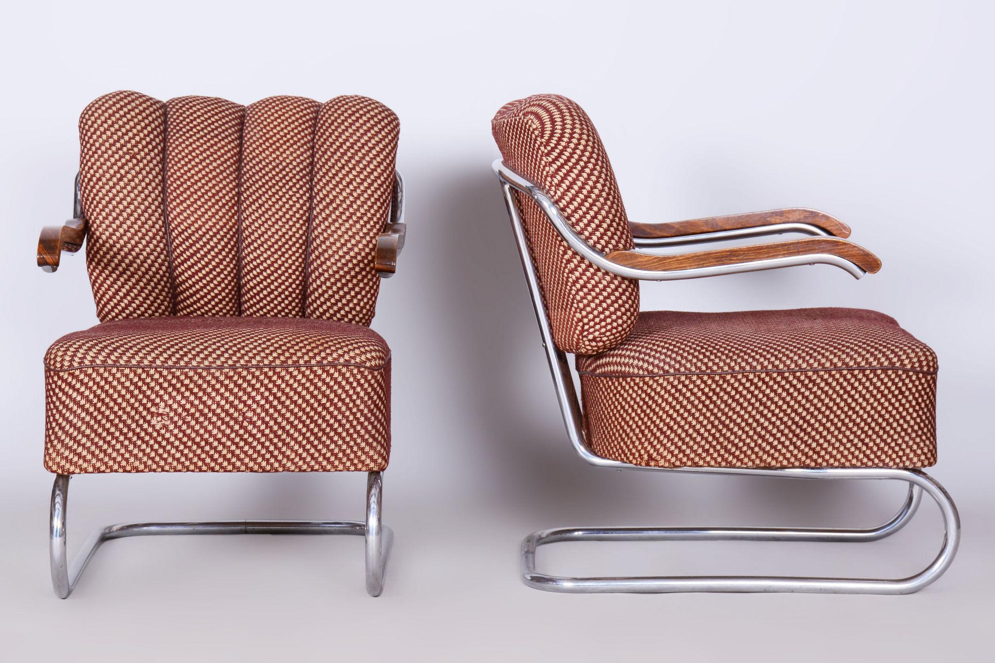 Acier Ensemble de deux fauteuils Bauhaus originaux, par O. Zoufalý, chrome, tchèque, années 1930 en vente