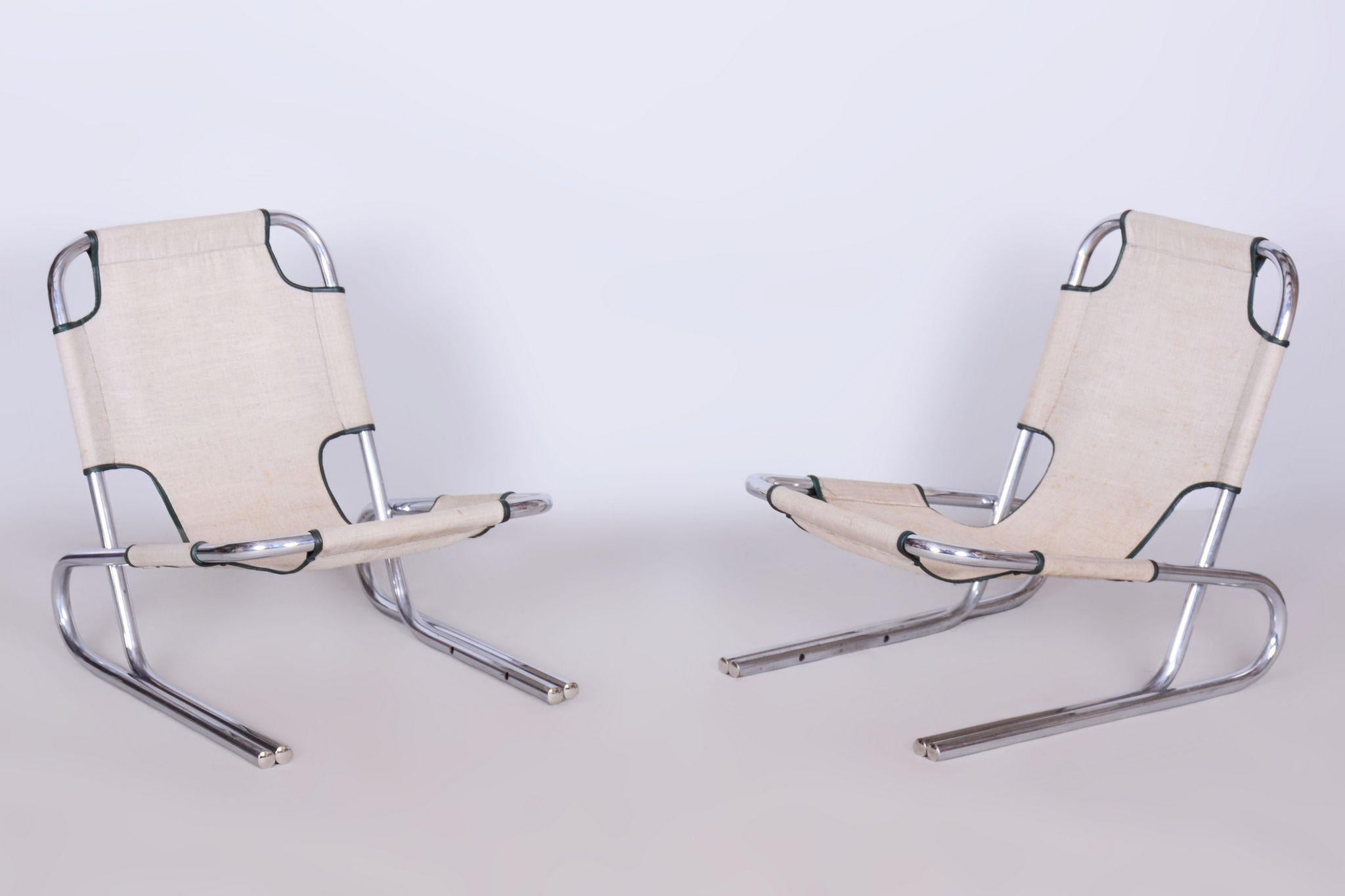 Set of Two Original Bauhaus Armchairs, Chrome-Plated Steel, Germany, 1940s In Good Condition For Sale In Horomerice, CZ