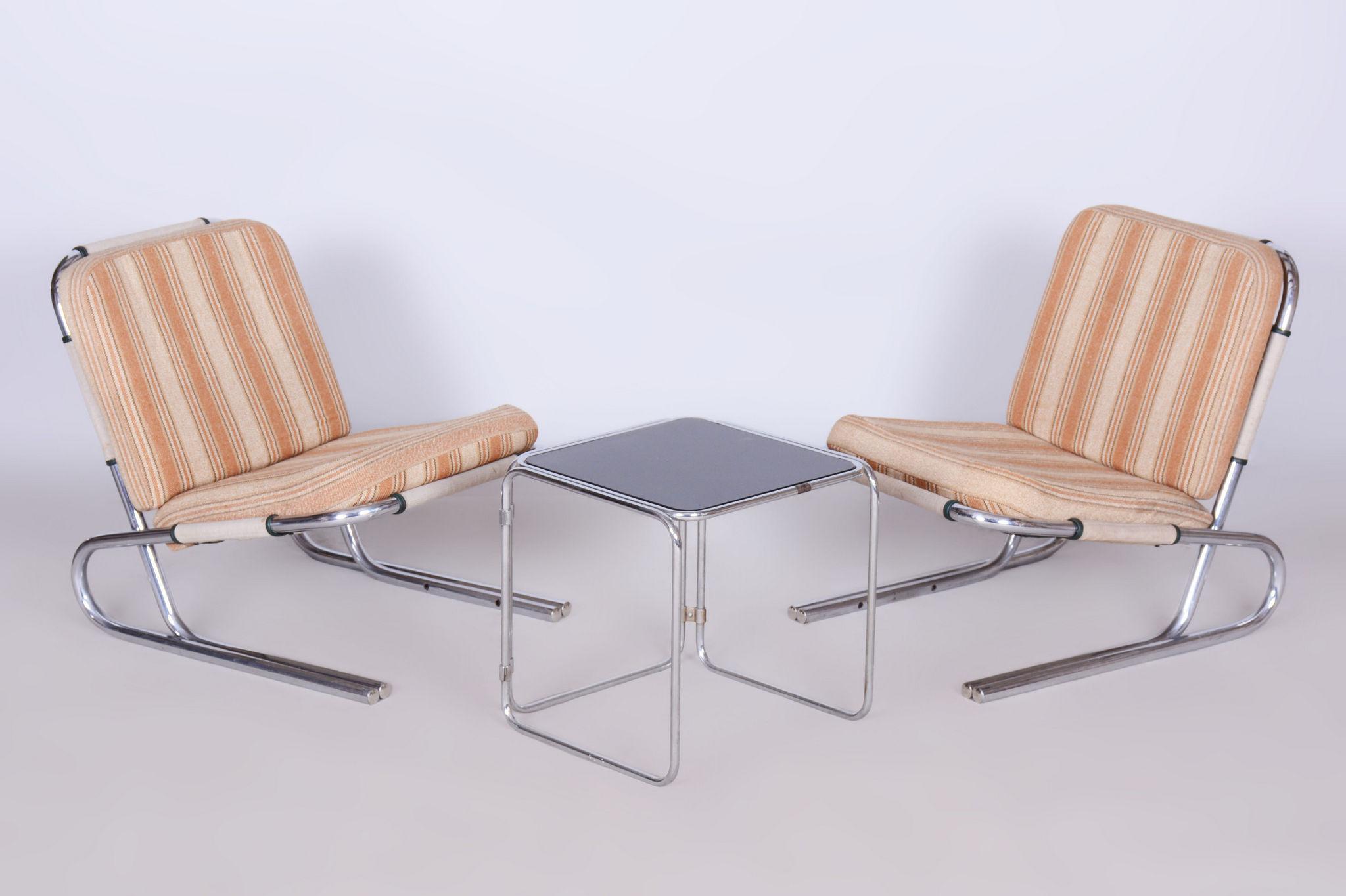 Mid-20th Century Set of Two Original Bauhaus Armchairs, Chrome-Plated Steel, Germany, 1940s For Sale