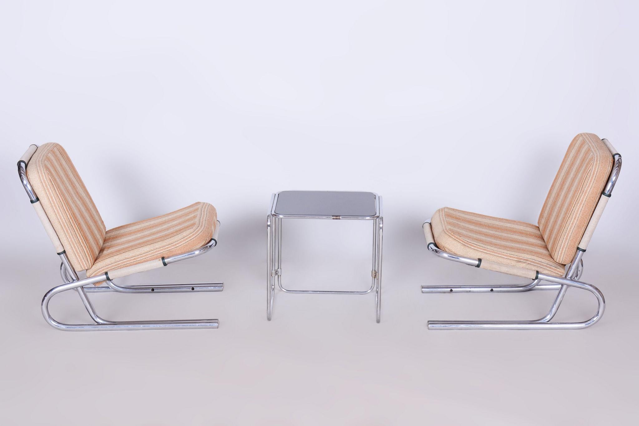 Milieu du XXe siècle Ensemble de deux fauteuils Bauhaus originaux, acier chromé, Allemagne, années 1940 en vente