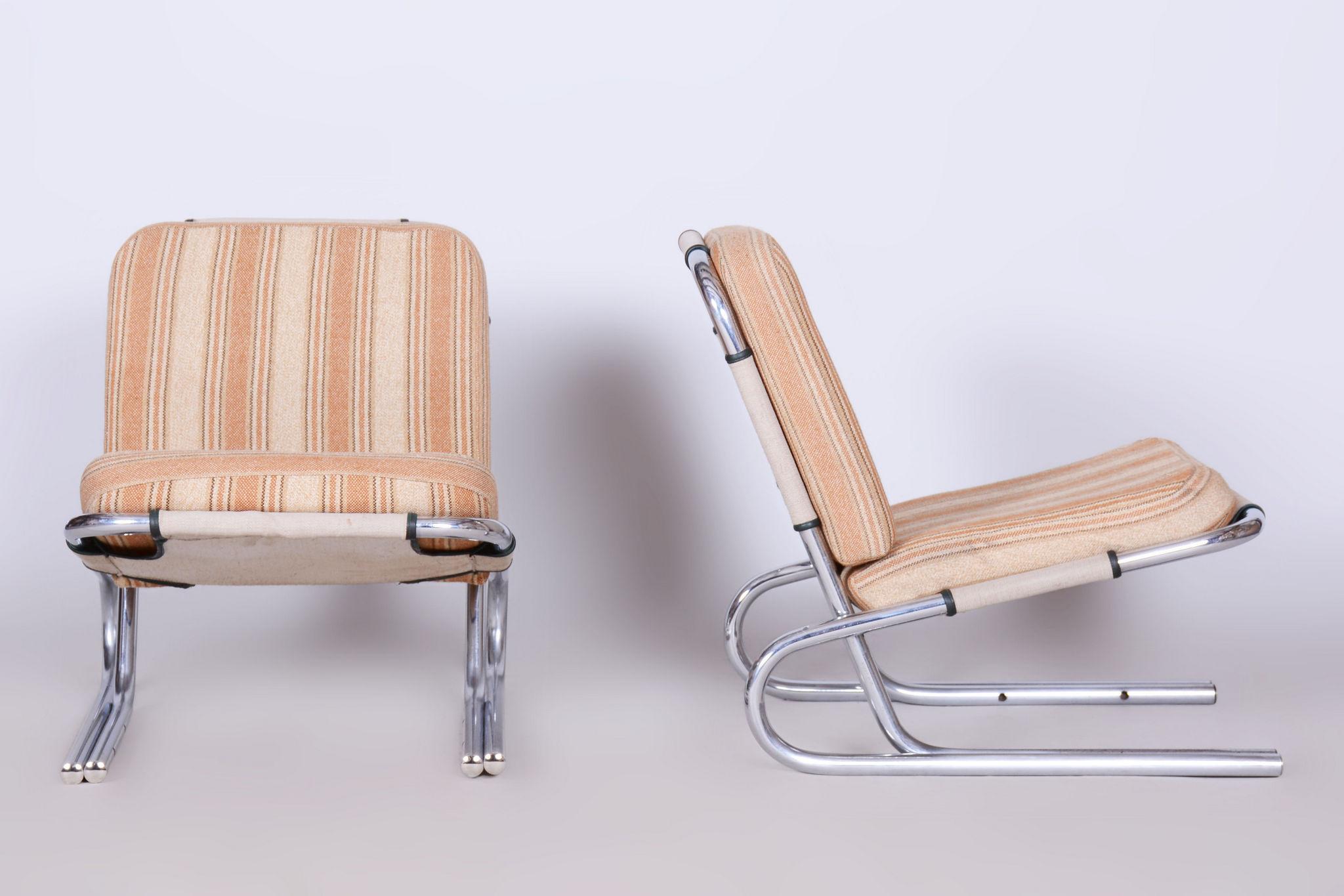 Set of Two Original Bauhaus Armchairs, Chrome-Plated Steel, Germany, 1940s For Sale 2