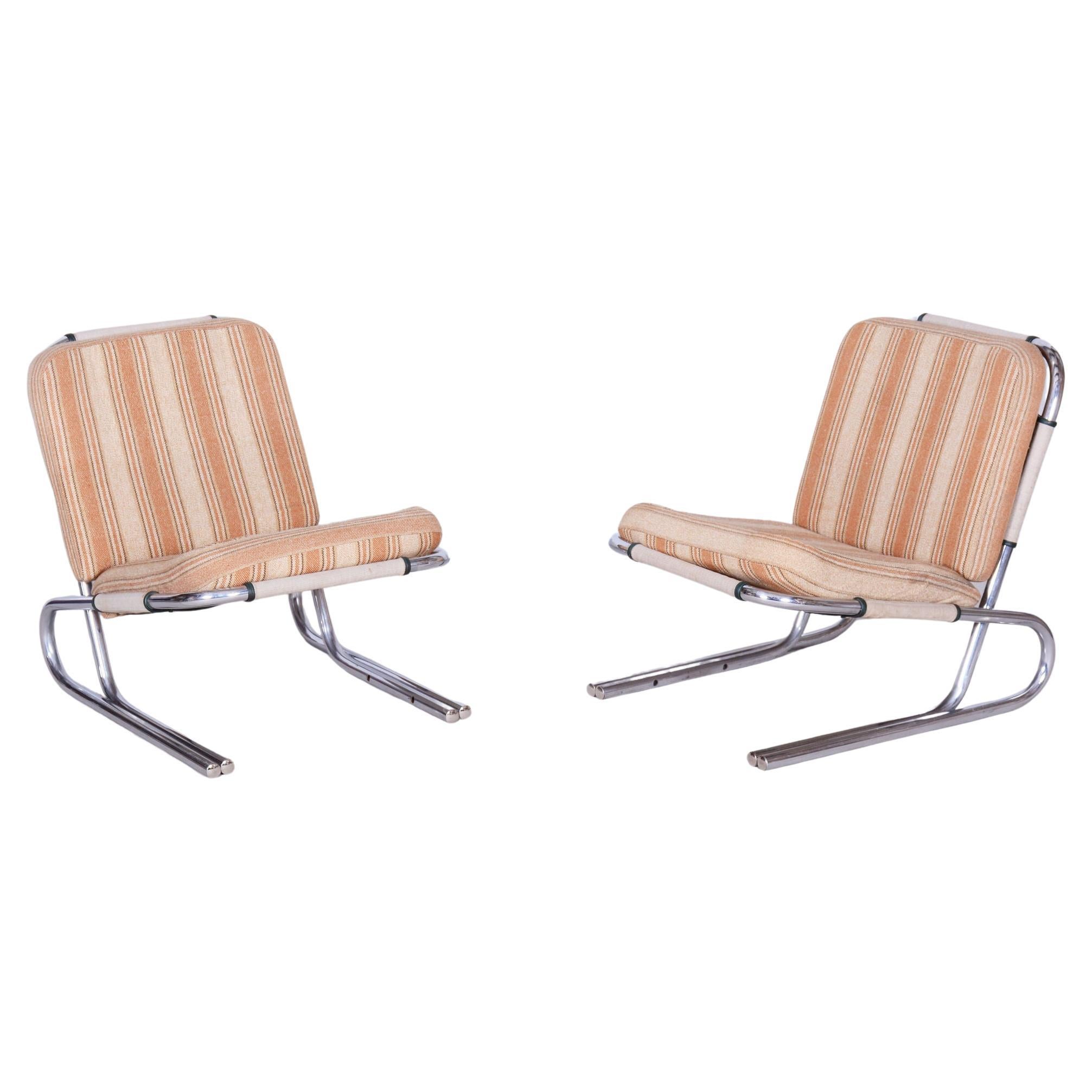Set of Two Original Bauhaus Armchairs, Chrome-Plated Steel, Germany, 1940s
