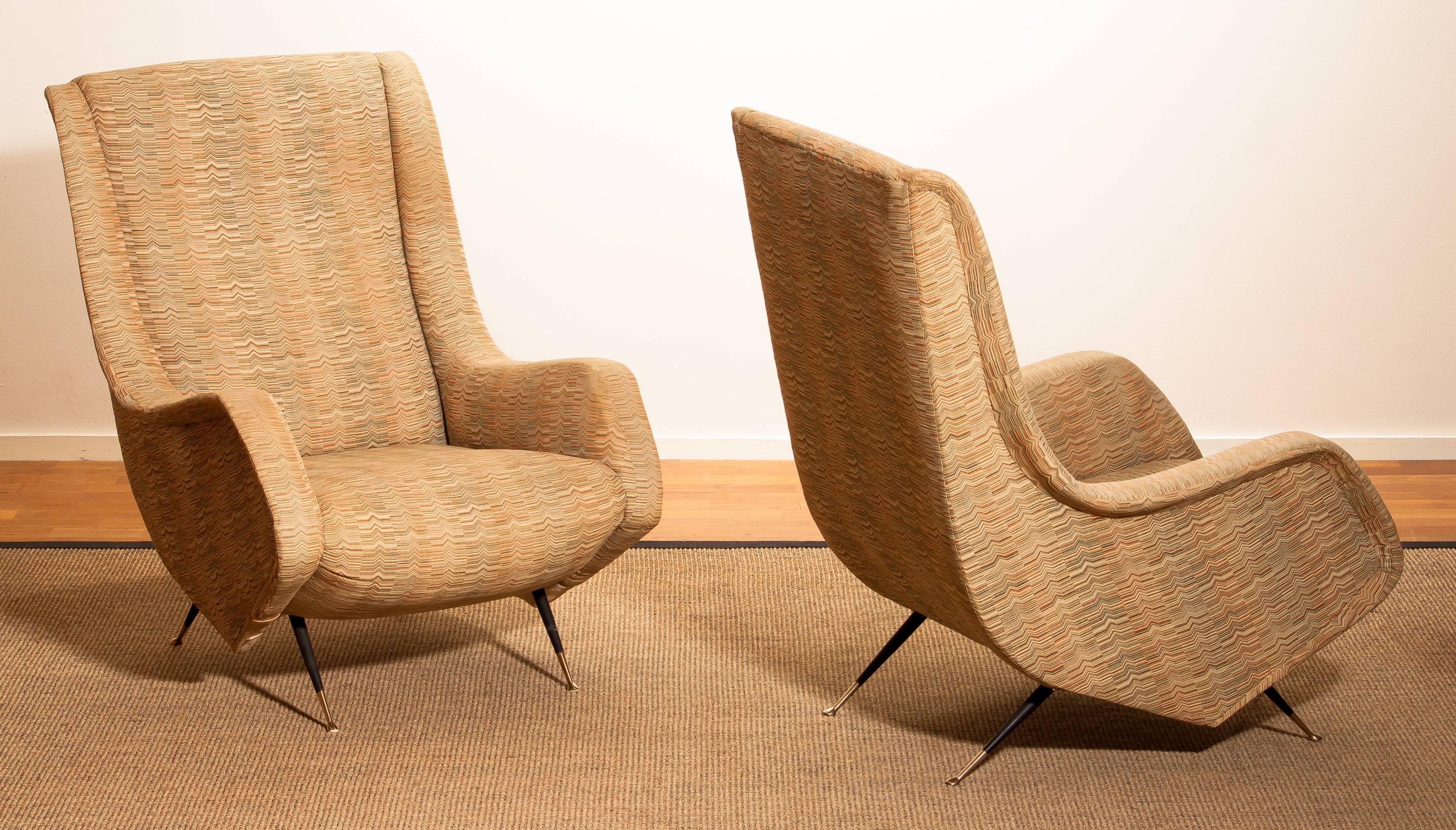 Brass Set of Two Original Easy Chairs from the 1950s by Aldo Morbelli for Isa Bergamo