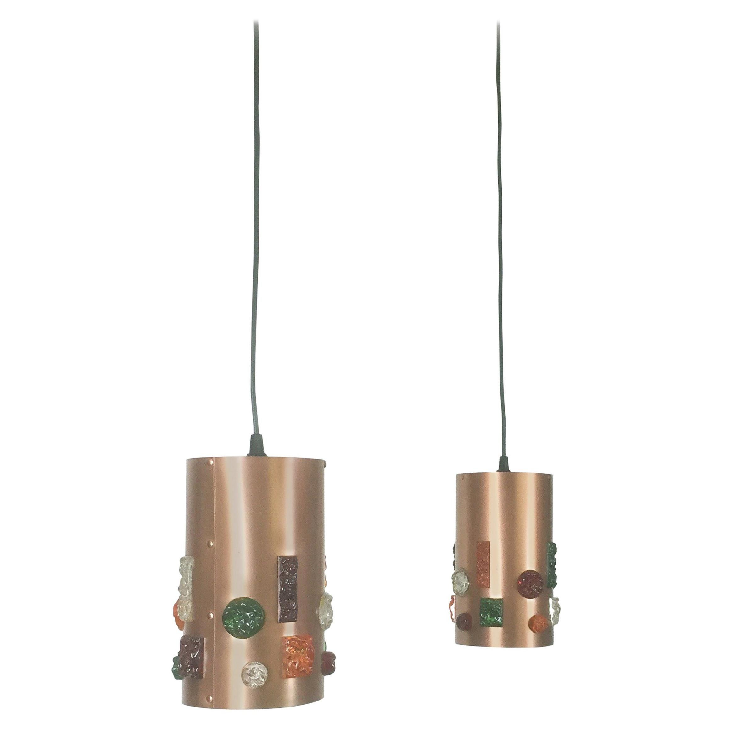 Set of Two Original German Copper Hanging Light, Germany, 1970s For Sale