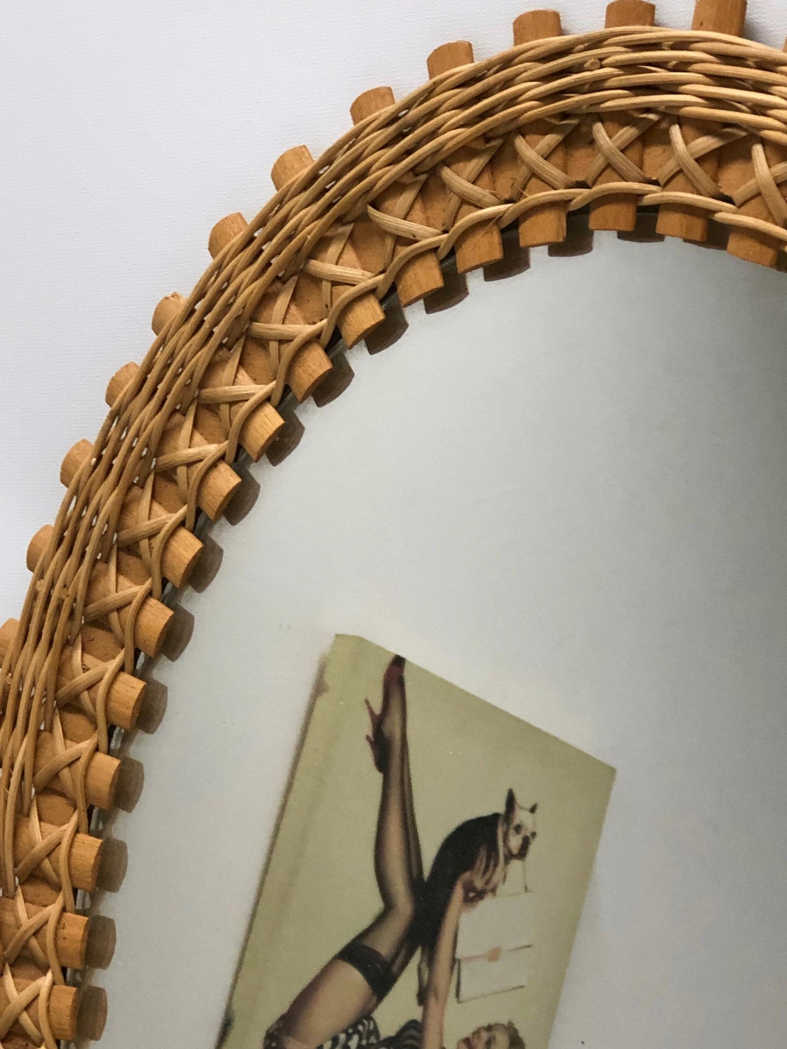 Set of Two Oval Midcentury Rattan Wicker Handcrafted Mirror, Germany, 1960s 1