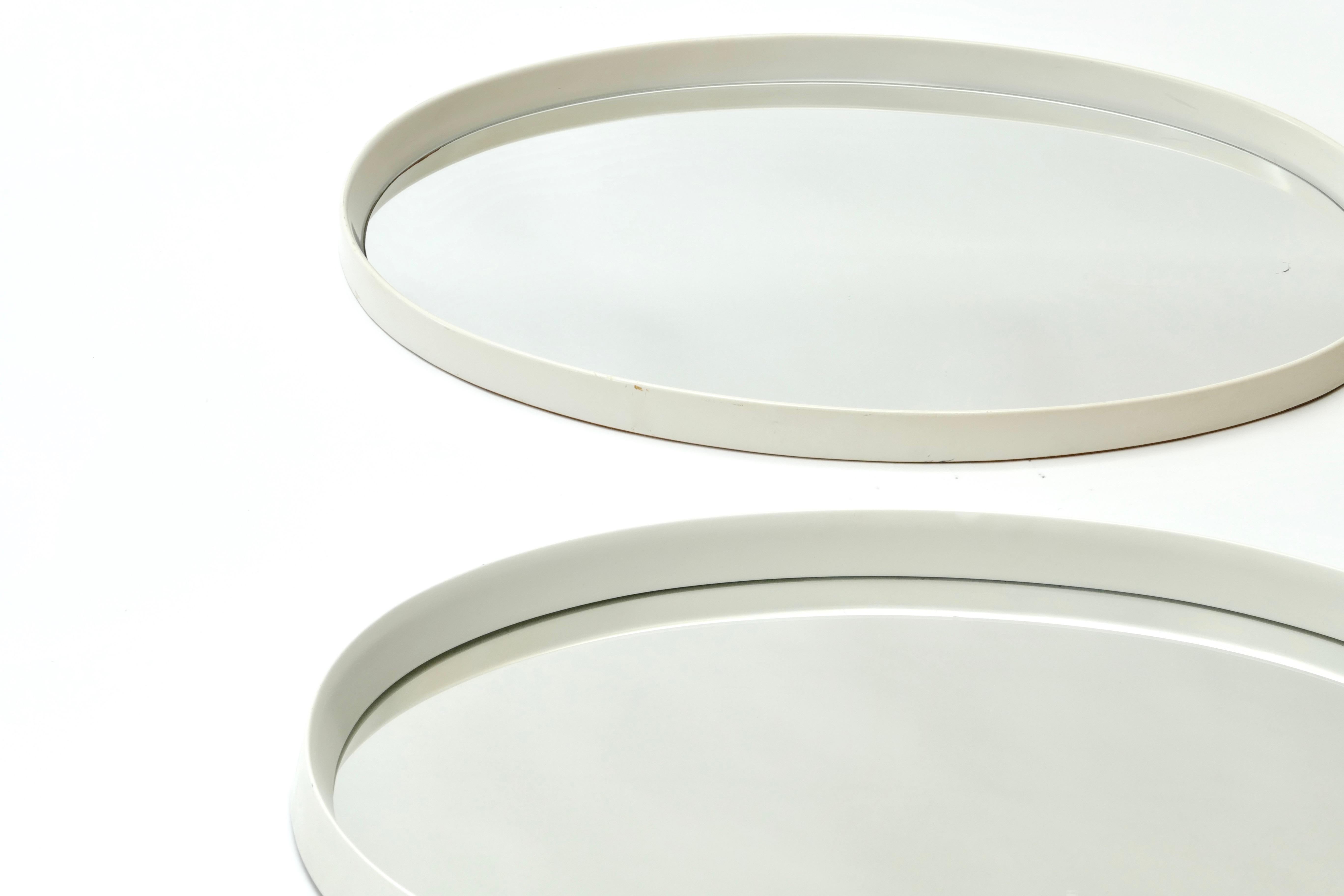 Minimalist Set of Two Oval Mirrors with a Wood White Lacquered Frame, Germany, 1970s