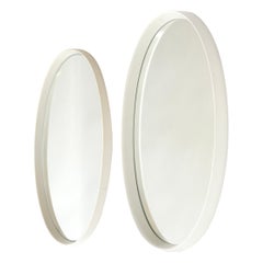 Vintage Set of Two Oval Mirrors with a Wood White Lacquered Frame, Germany, 1970s