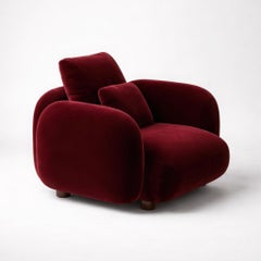 Set of Two Oversized Pebble Lounge Chair by Mondo Design, Ruby Red Velvet