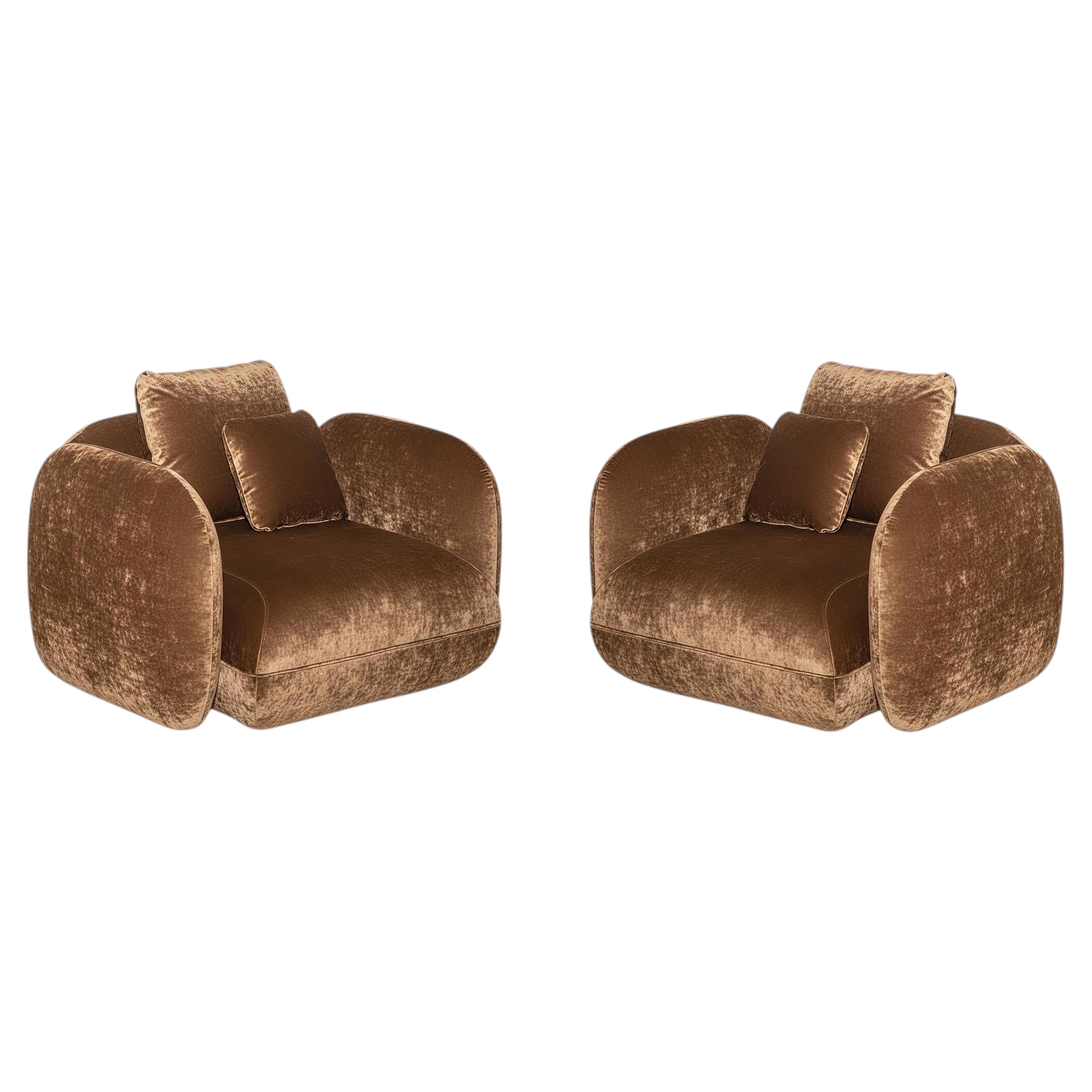 Set of Two Oversized Pebble Armchairs In Velvet, Ciarmoli Queda Studio For Sale
