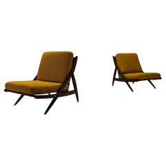 Vintage Set Of Two "P 94” Lounge Chairs In Walnut And Ash Wood By Gastone Rinaldi 