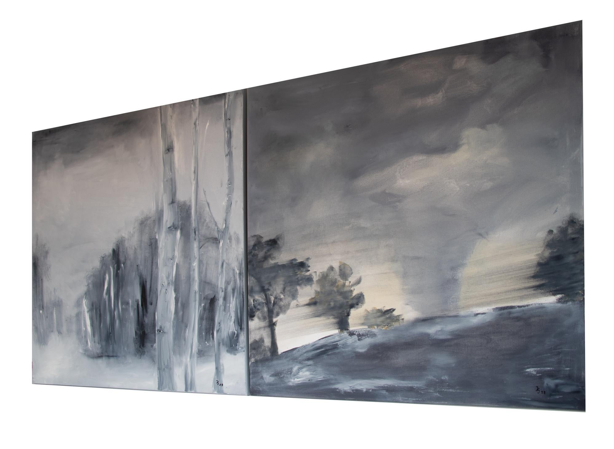 Postmoderne Ensemble de deux peintures d'Ingrid Stolzenberg 'Landscape' Post Expressionnisme Allemand en vente