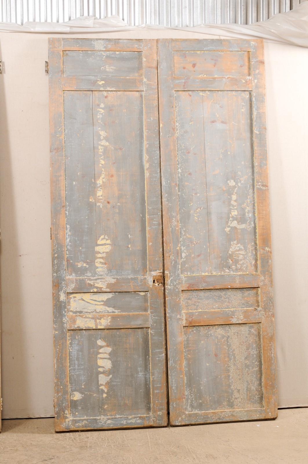 Set of Two Pairs of 19th Century Painted Wood French Paneled Doors, 8.75 Ft Tall 5