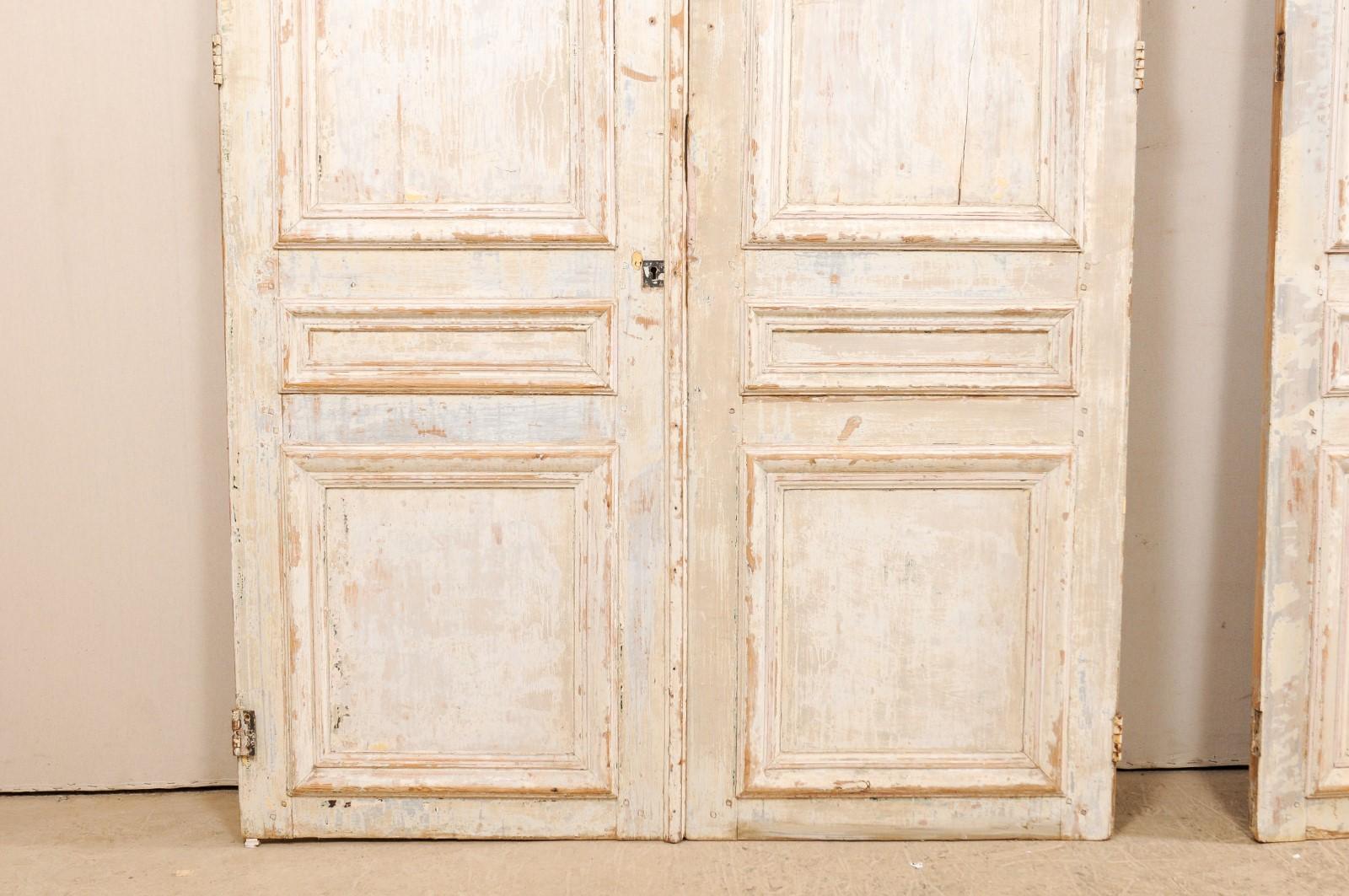 Set of Two Pairs of 19th Century Painted Wood French Paneled Doors, 8.75 Ft Tall In Good Condition In Atlanta, GA