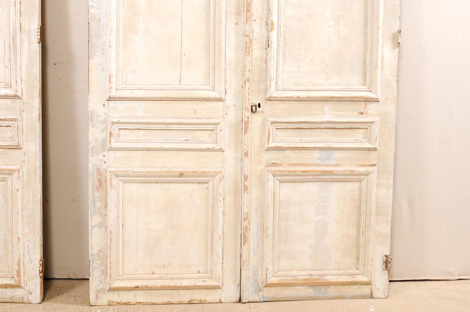 Set of Two Pairs of 19th Century Painted Wood French Paneled Doors, 8.75 Ft Tall 1