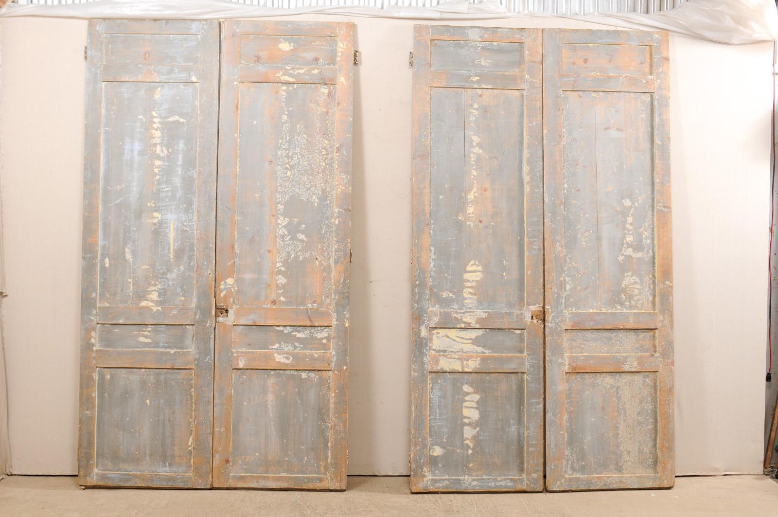 Set of Two Pairs of 19th Century Painted Wood French Paneled Doors, 8.75 Ft Tall 3