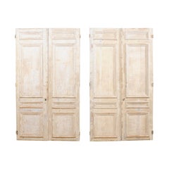 Antique Set of Two Pairs of 19th Century Painted Wood French Paneled Doors, 8.75 Ft Tall