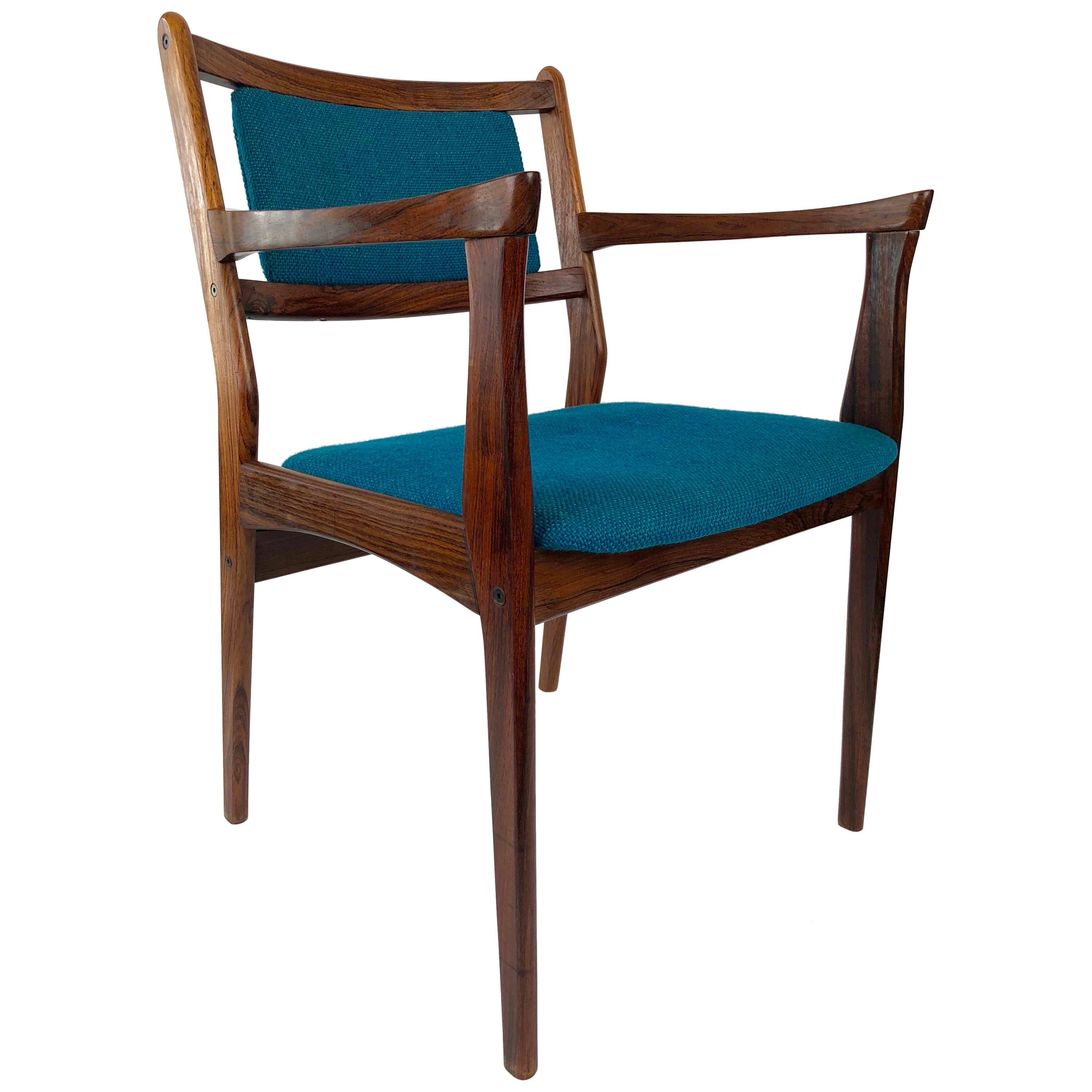 Ensemble de deux chaises en palissandre avec tissu turquoise des années 1960