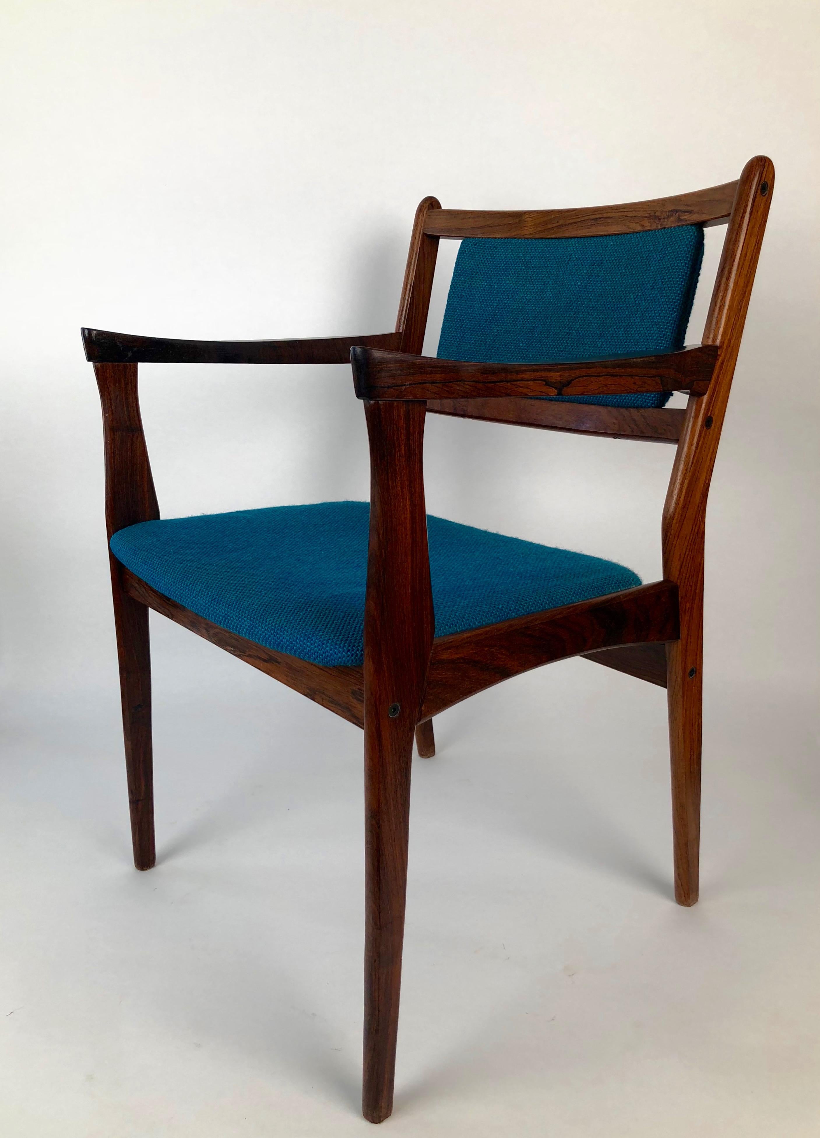 Set of Two Palisander Chairs with Turquoise Fabric from the 1960s For Sale 3