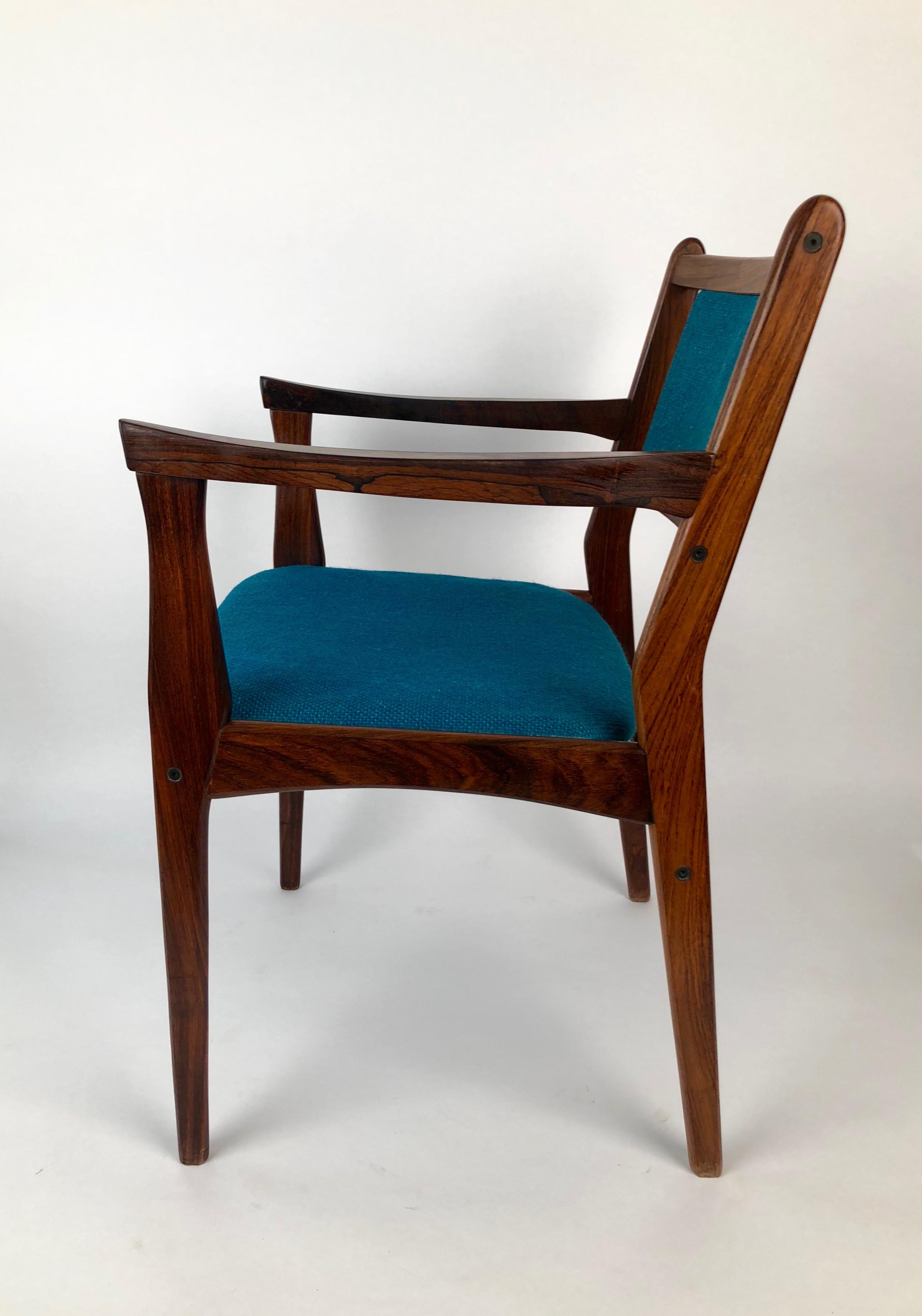 Set of Two Palisander Chairs with Turquoise Fabric from the 1960s For Sale 4