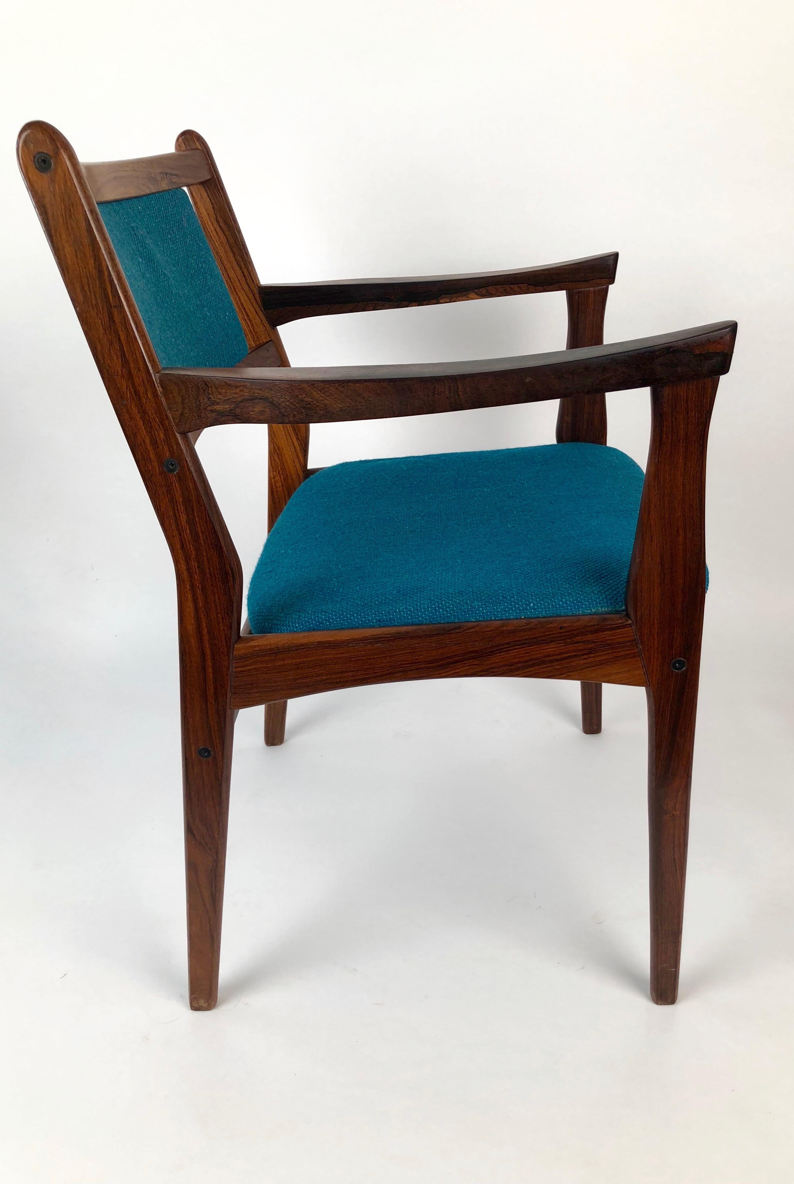 Set of Two Palisander Chairs with Turquoise Fabric from the 1960s For Sale 5