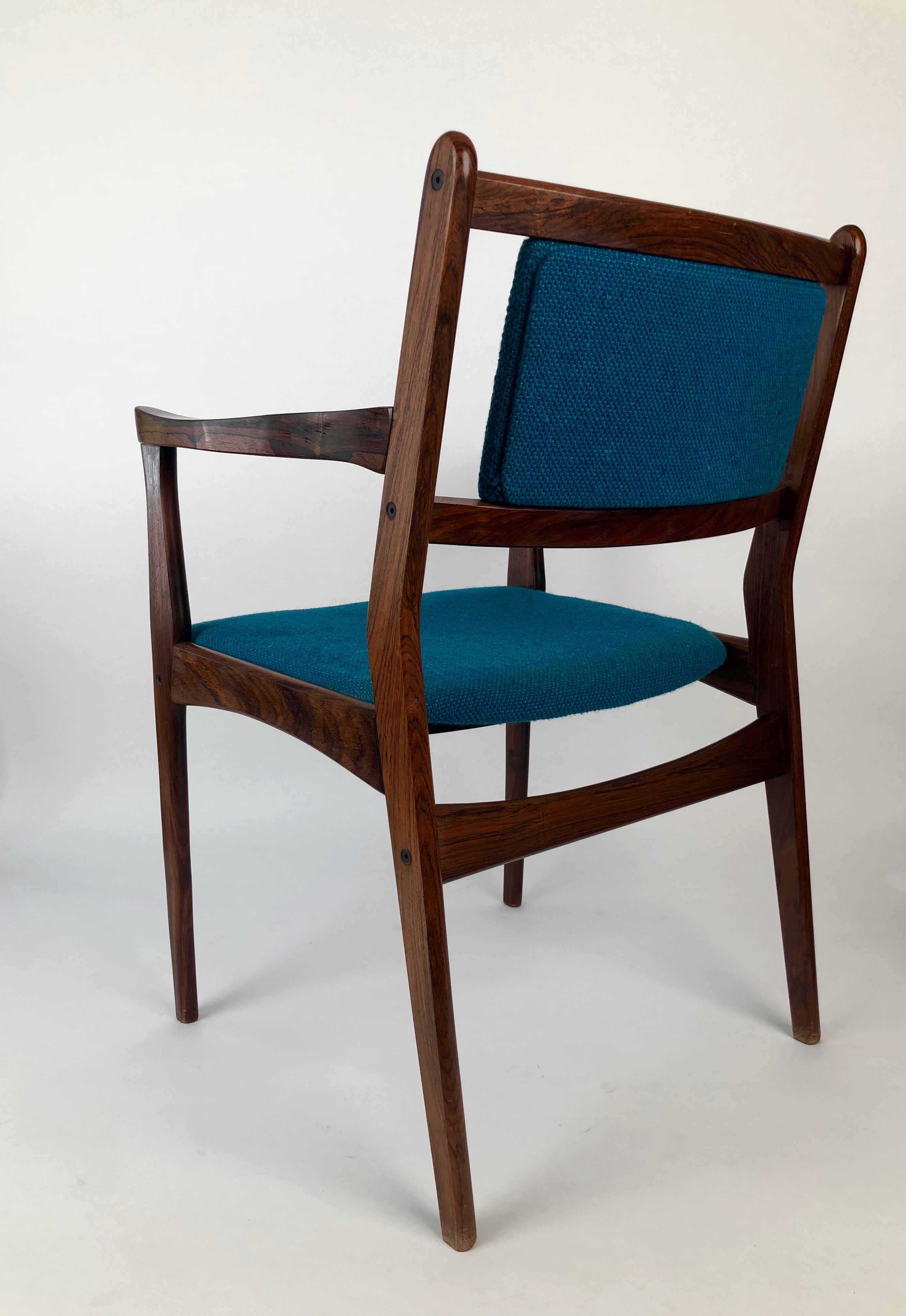 Set of Two Palisander Chairs with Turquoise Fabric from the 1960s For Sale 6