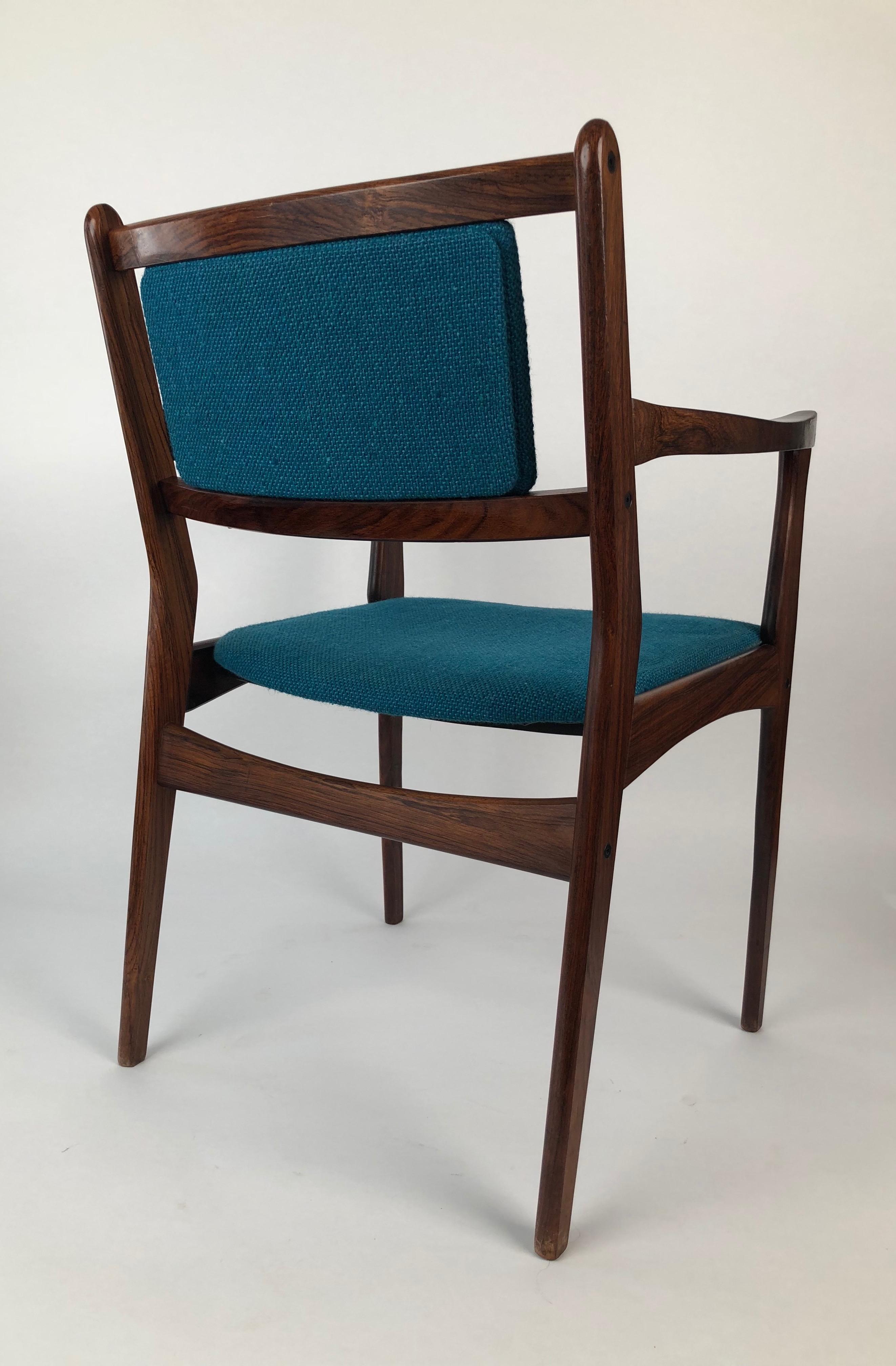 Set of Two Palisander Chairs with Turquoise Fabric from the 1960s For Sale 7