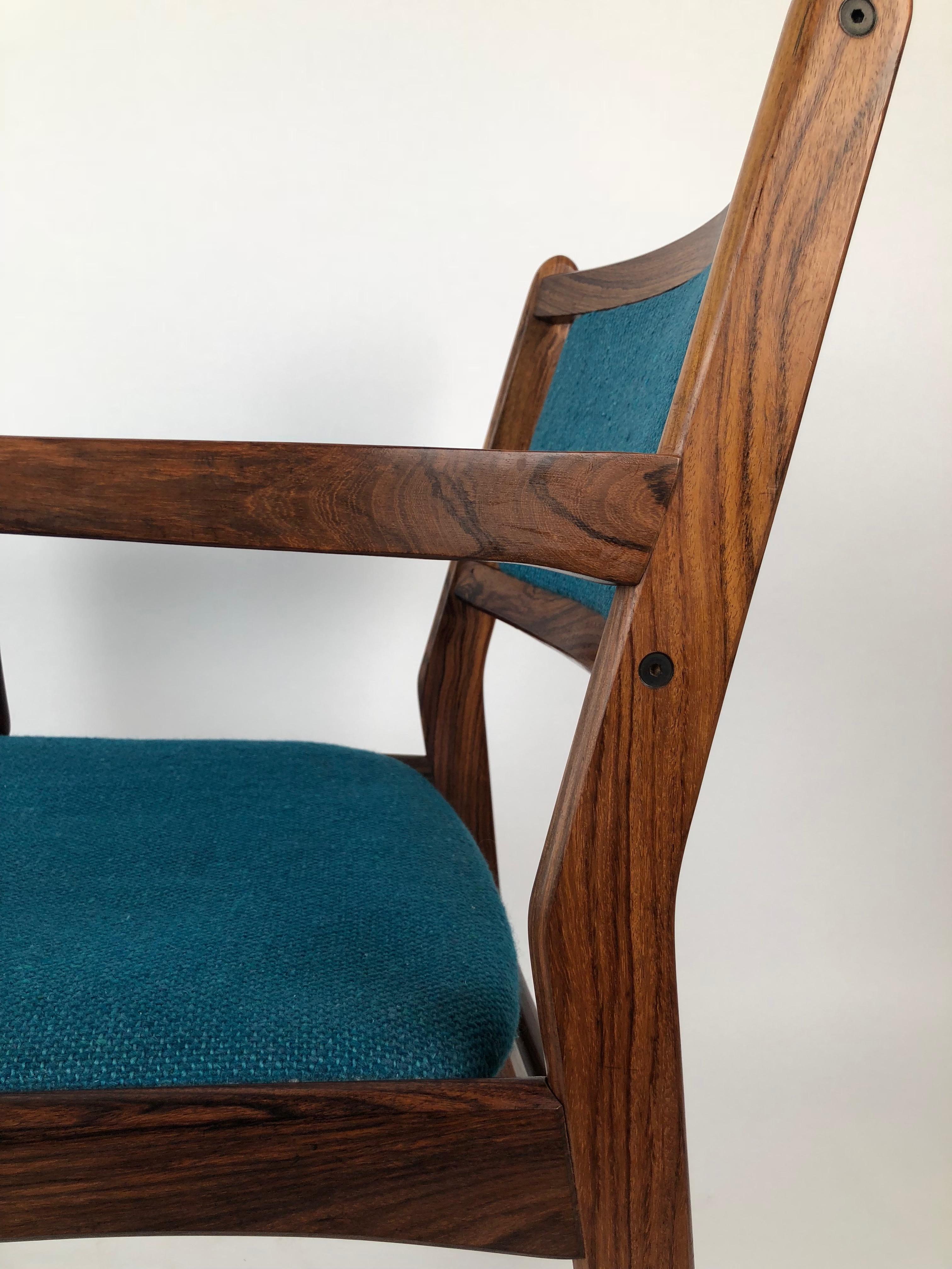 Scandinavian Set of Two Palisander Chairs with Turquoise Fabric from the 1960s For Sale
