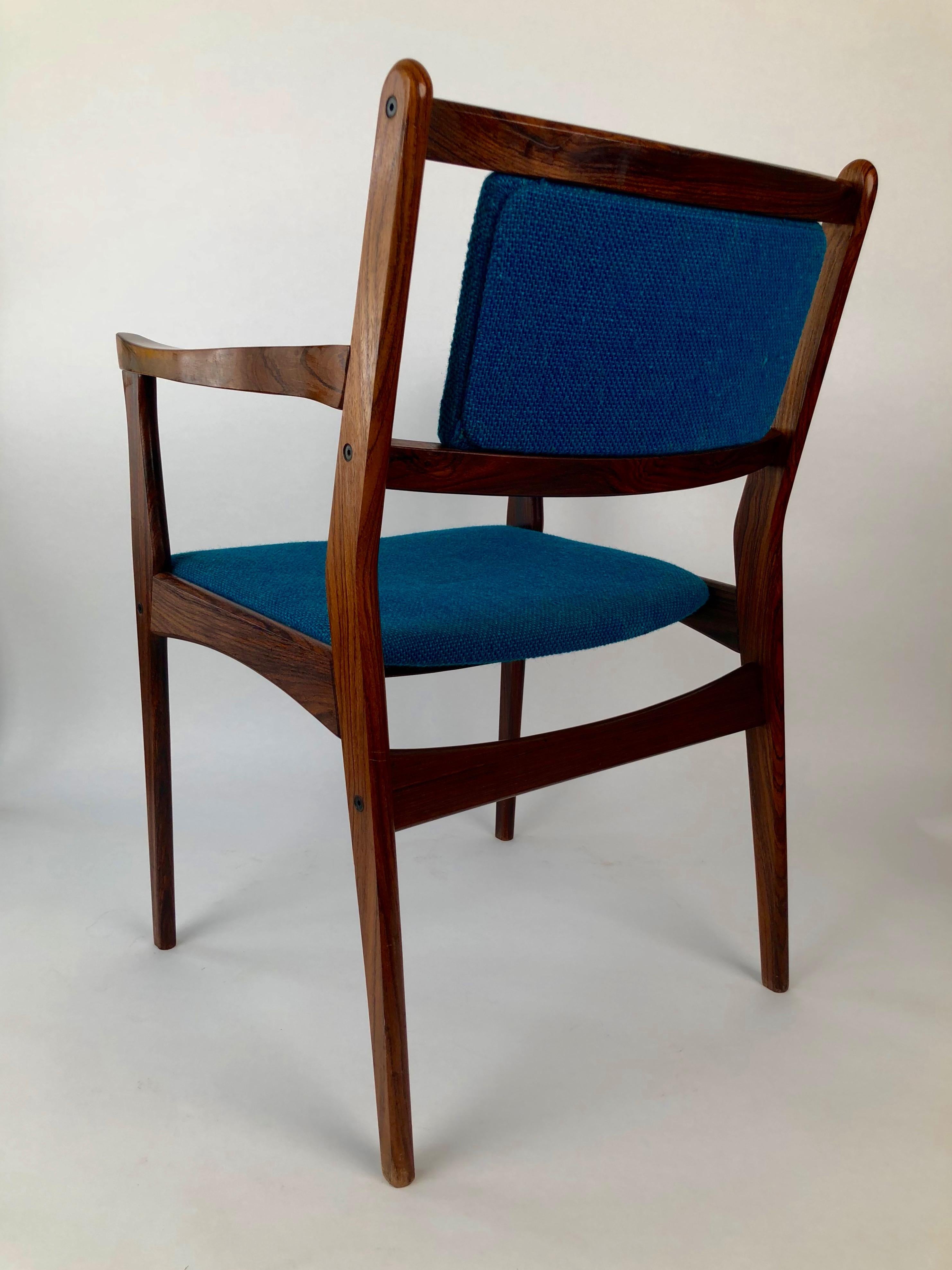 Hand-Crafted Set of Two Palisander Chairs with Turquoise Fabric from the 1960s For Sale