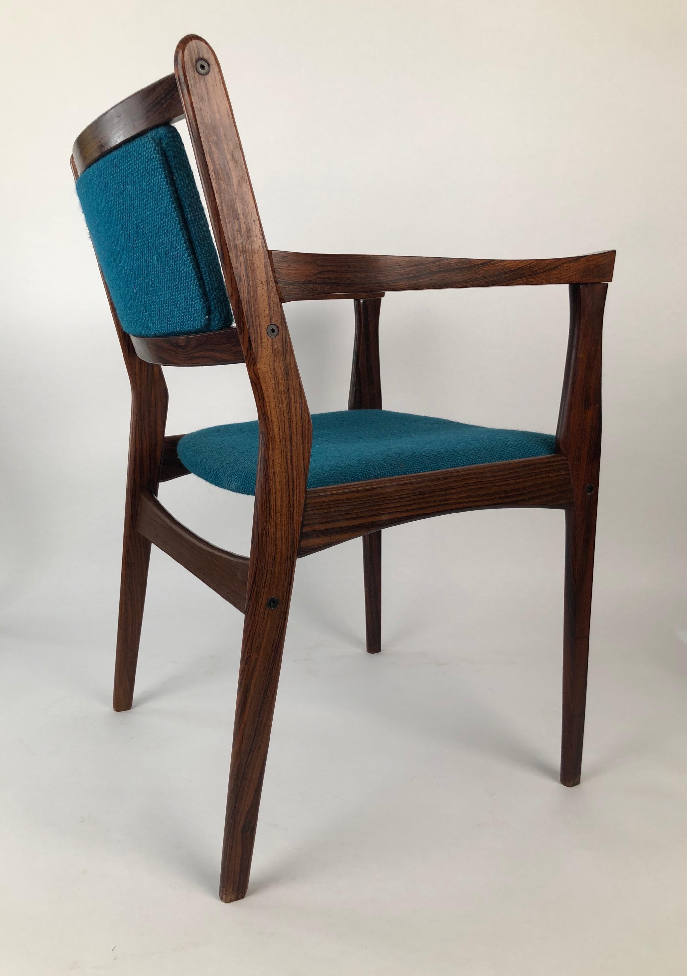 Mid-20th Century Set of Two Palisander Chairs with Turquoise Fabric from the 1960s For Sale