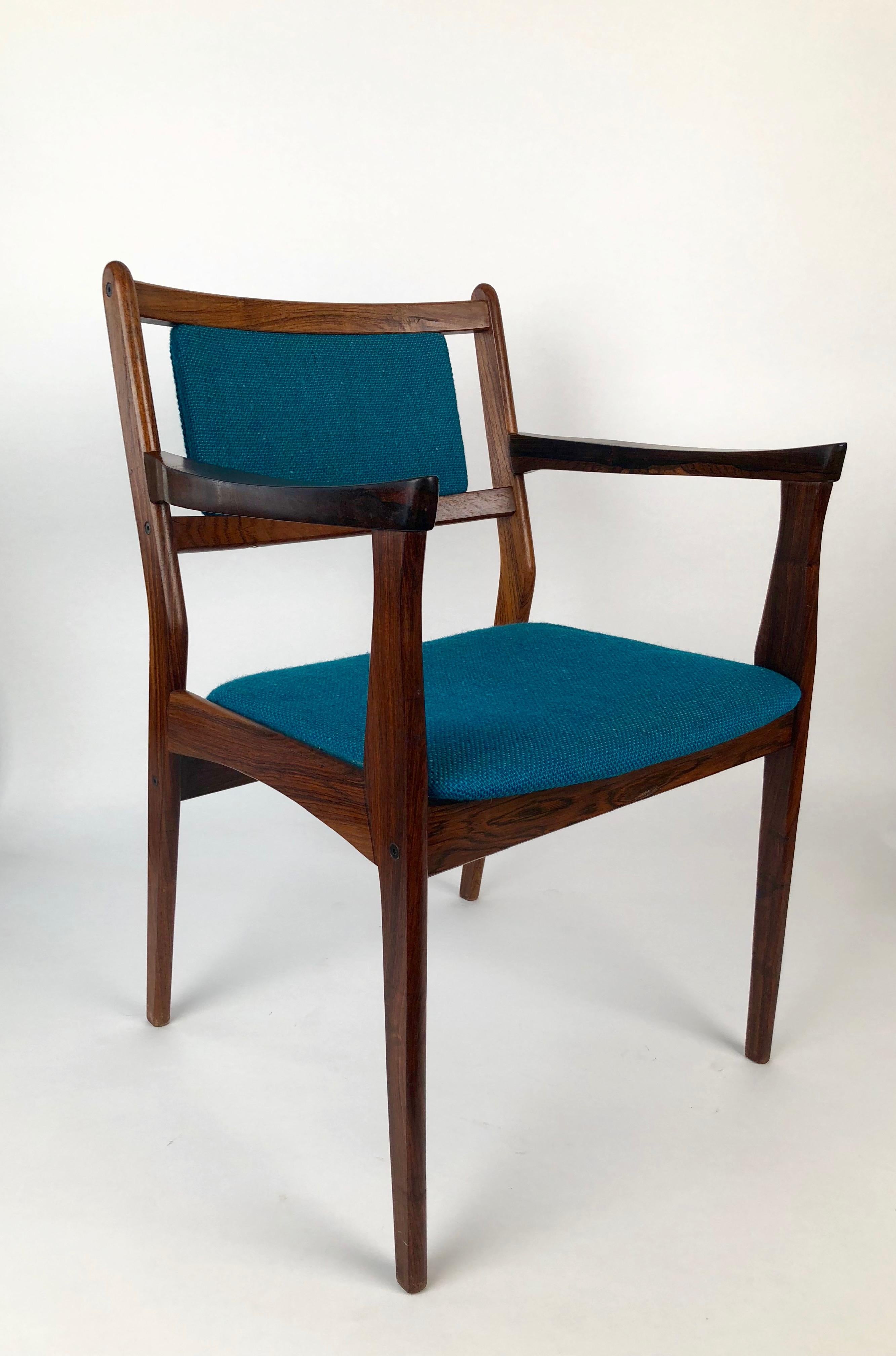 Set of Two Palisander Chairs with Turquoise Fabric from the 1960s For Sale 1