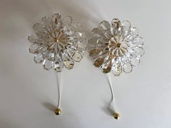Set of Two Palwa Crystal & Gilt Brass Flower Sconces or Wall Lamps 1960s Germany