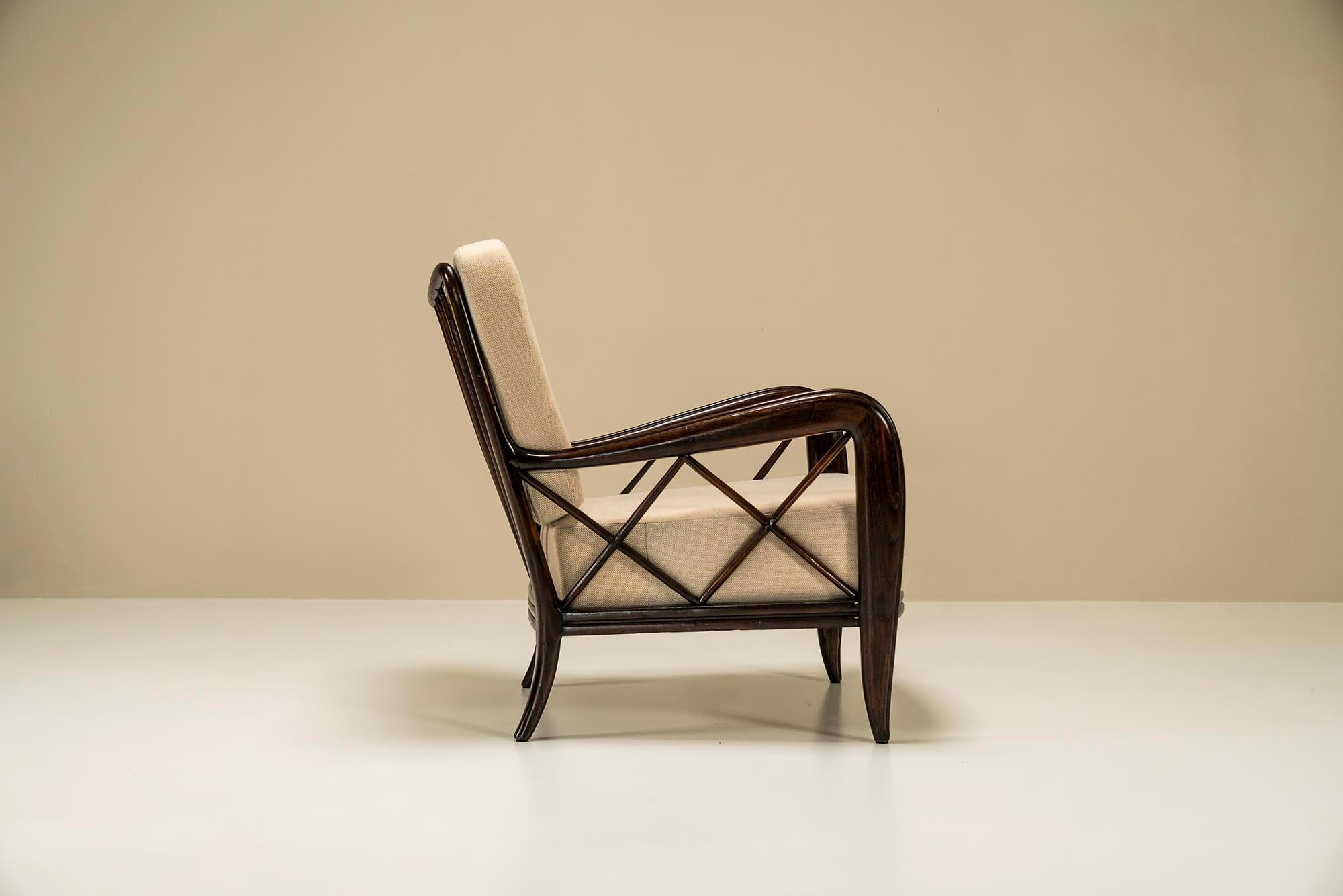 Set Of Two Paolo Buffa Lounge Chairs In Ebonized Wood, Italy 1940s 1