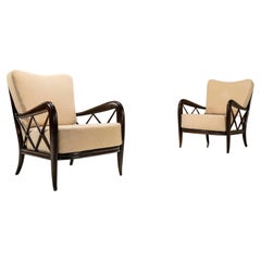 Set Of Two Paolo Buffa Lounge Chairs In Ebonized Wood, Italy 1940s