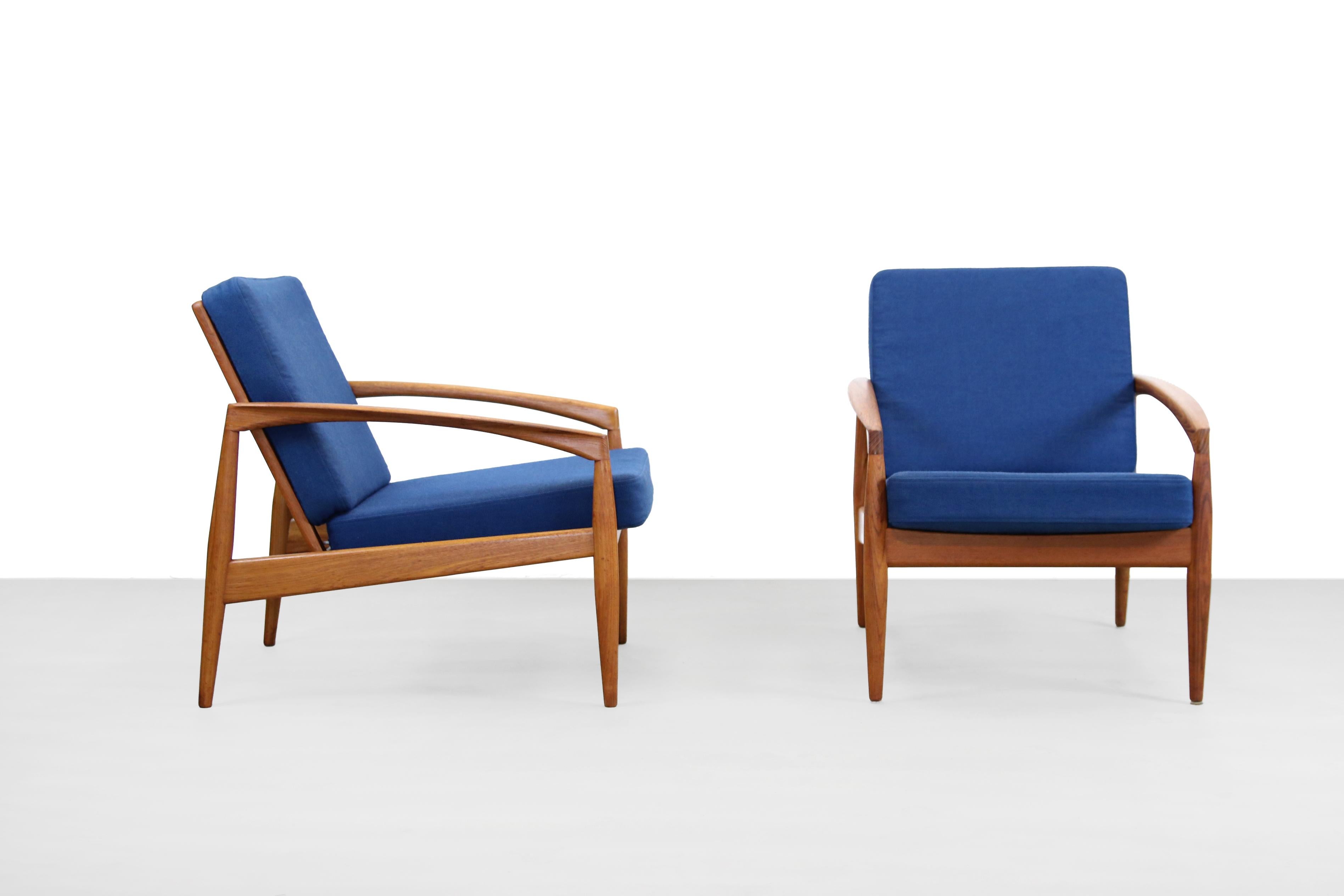 Danish Set of Two Paper Knife Lounge Chairs by Kai Kristiansen for Magnus Olesen, 1950s