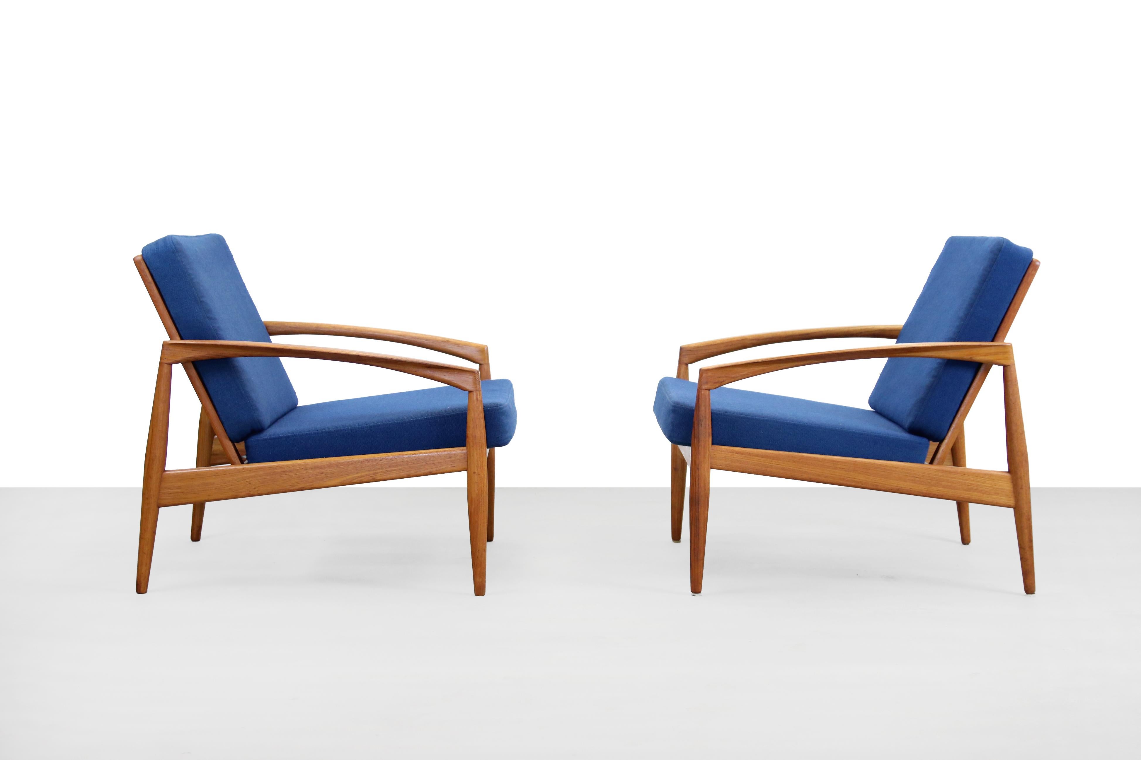 Set of Two Paper Knife Lounge Chairs by Kai Kristiansen for Magnus Olesen, 1950s In Good Condition In Amsterdam, Noord Holland