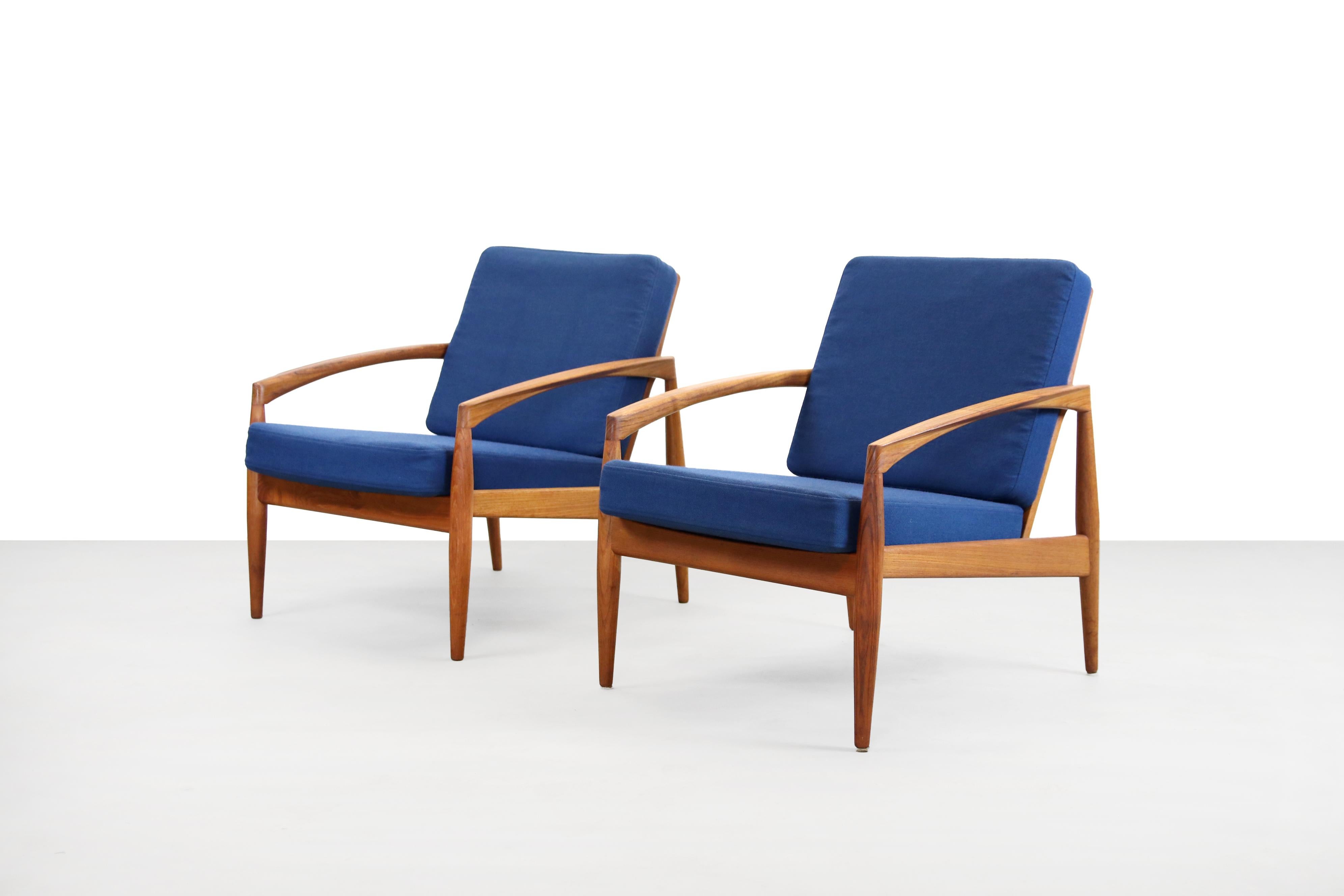 Wool Set of Two Paper Knife Lounge Chairs by Kai Kristiansen for Magnus Olesen, 1950s