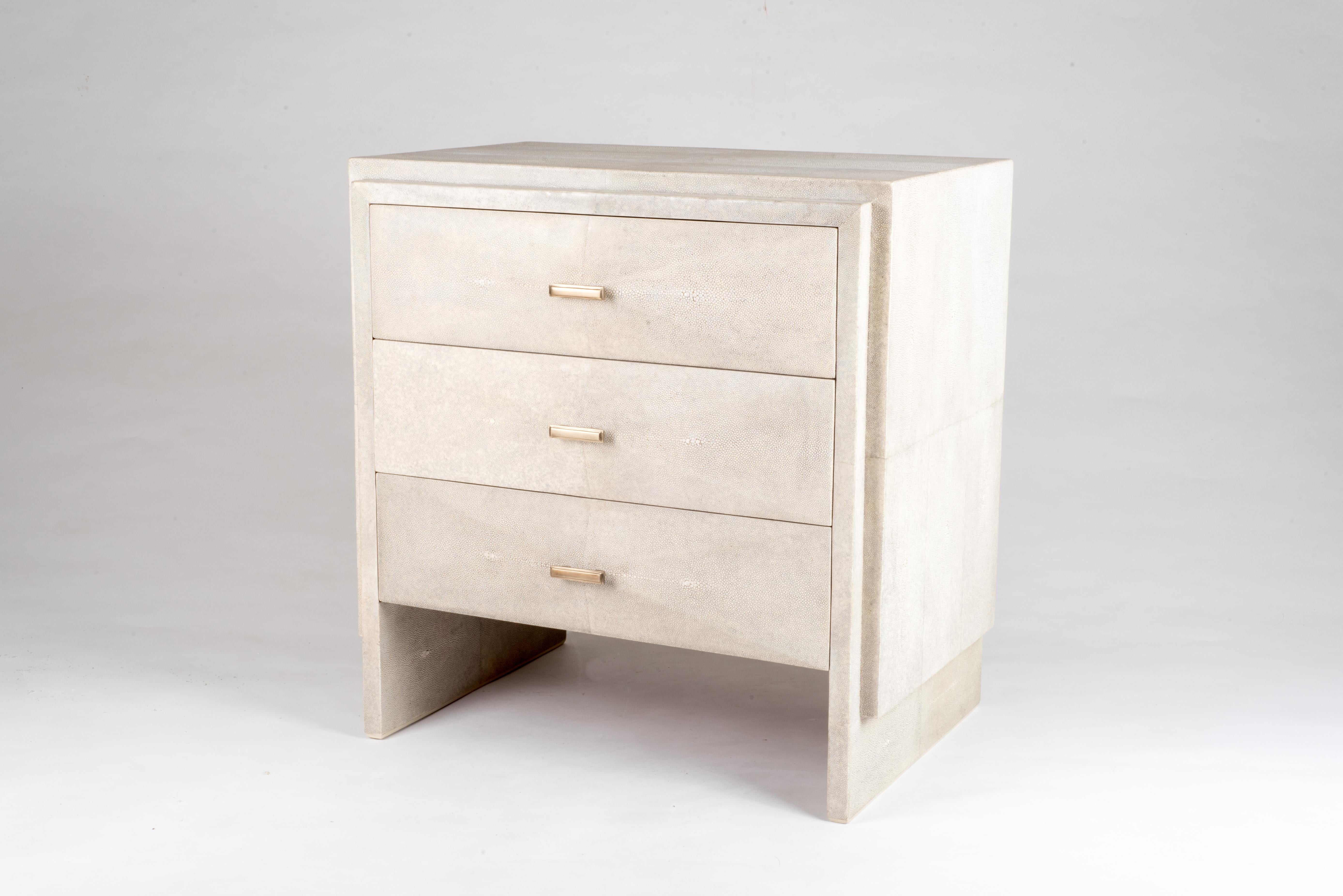 Inlay Set of Two Parchment Nightstands with Beveled Drawers by R&Y Augousti