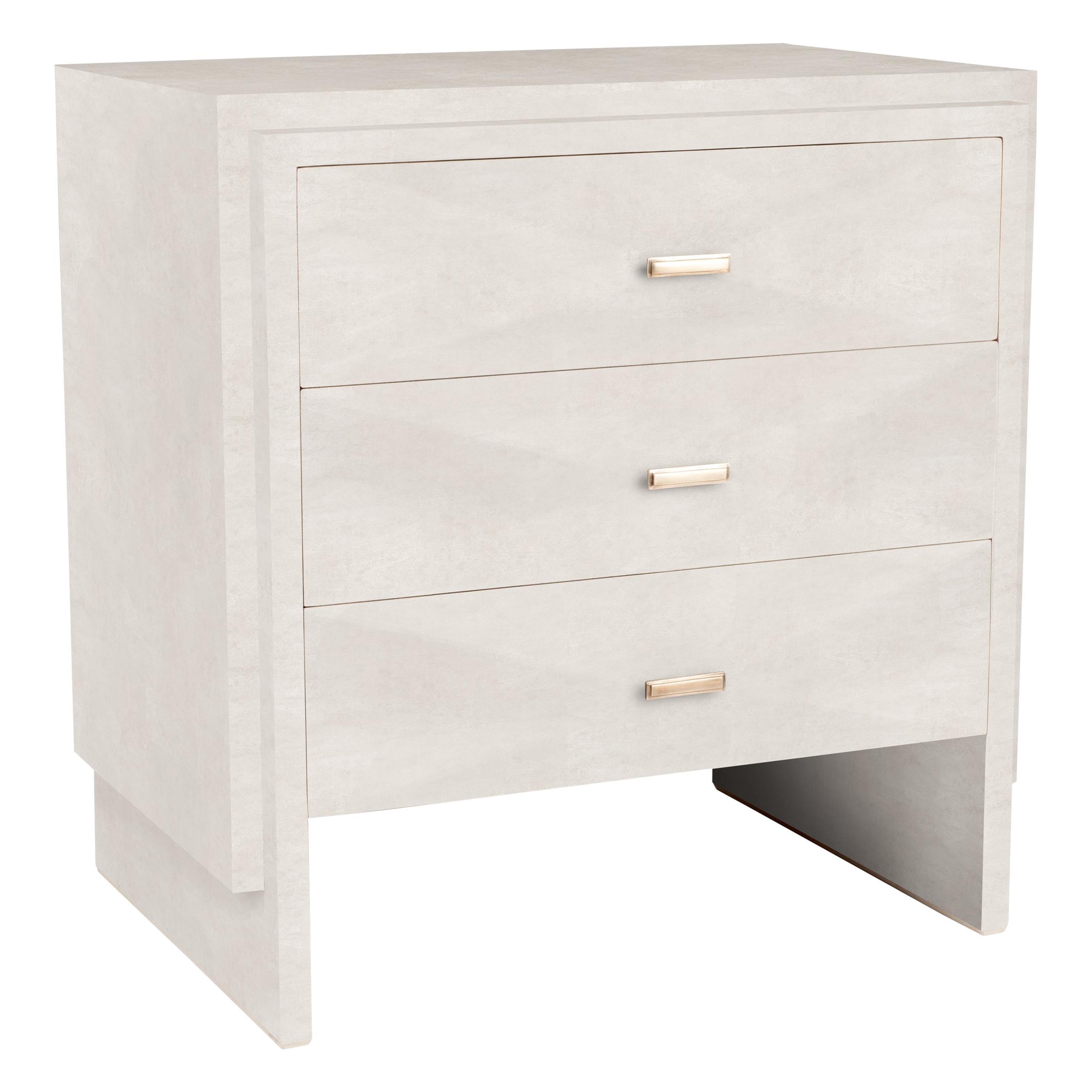 Set of Two Parchment Nightstands with Beveled Drawers by R&Y Augousti