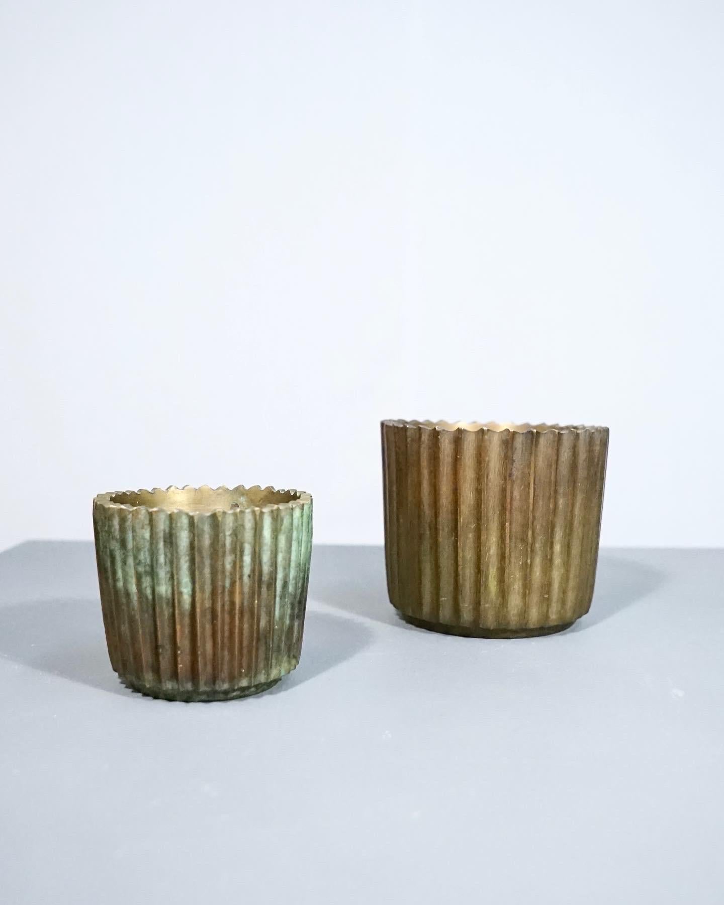 Patinated Set of Two Patinaed Bronze Vases Manufactured Denmark 1940’s For Sale